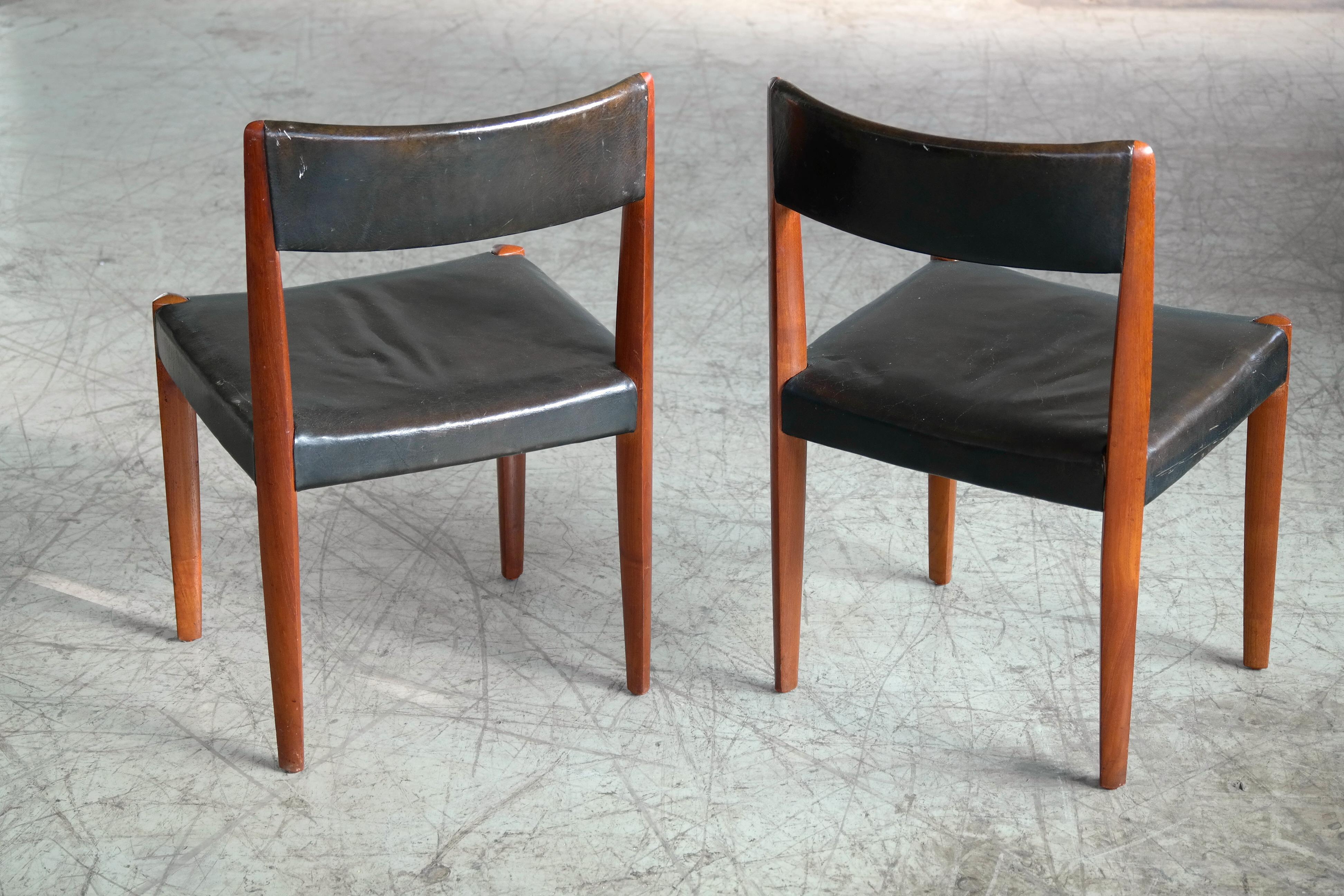 Set of 8 Danish 1950s Dining Chairs of Teak and Leather by Fritz Hansen 2
