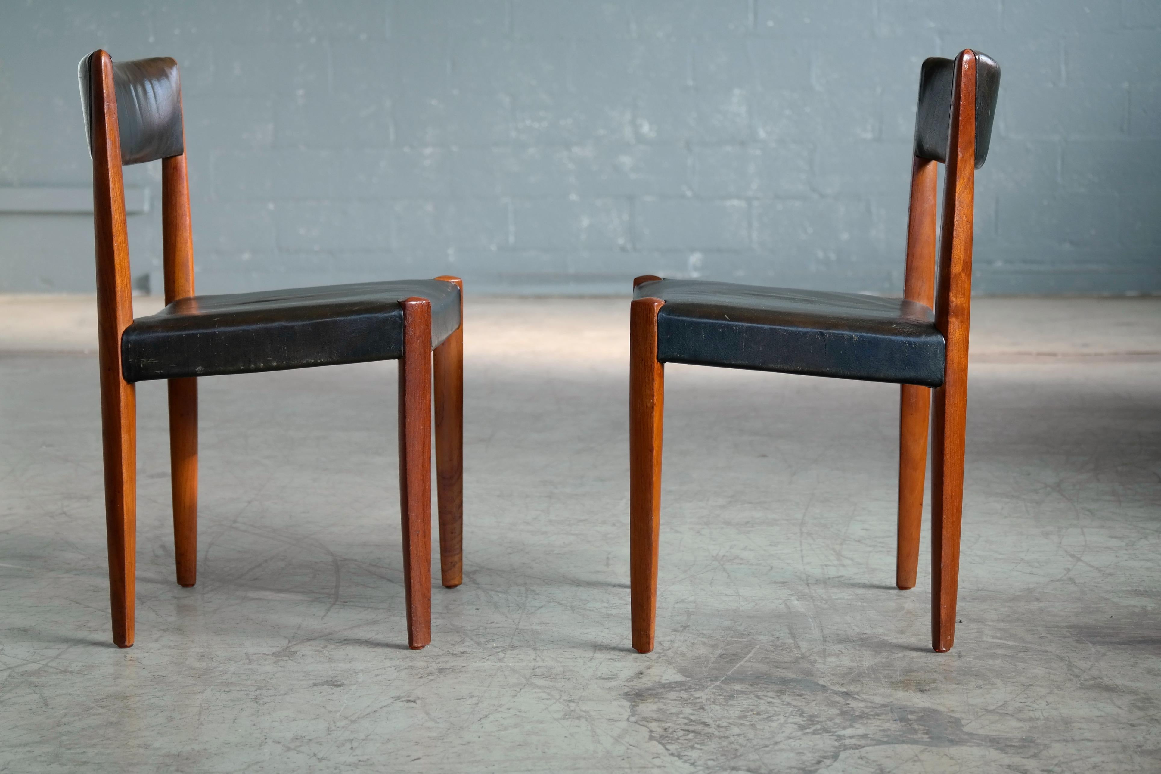 Set of 8 Danish 1950s Dining Chairs of Teak and Leather by Fritz Hansen 3