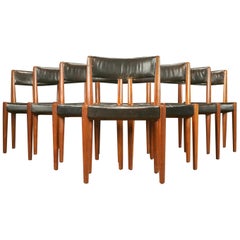 Set of 8 Danish 1950s Dining Chairs of Teak and Leather by Fritz Hansen