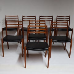 Ensemble de 8 chaises de salle à manger danoises par Neils O. Møller, modèle 78 en teck, milieu de siècle