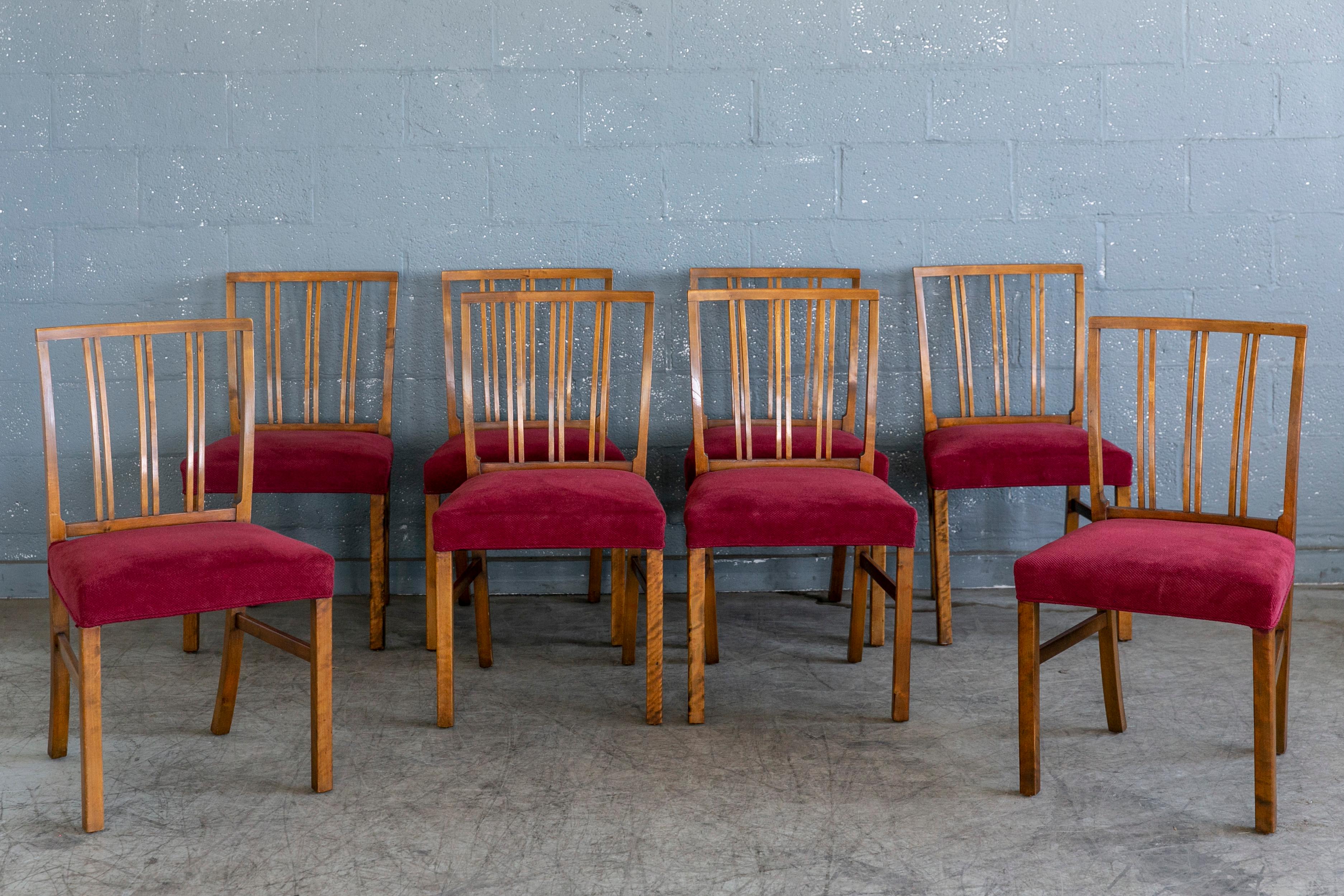 Superb and rare set of dining chairs produced by Master Furniture Maker, TH. Schmidt in Copenhagen Denmark in 1946 (we have a copy of the original receipt). The chairs are show similar design cues as some of Wegner's early designs for Mikael Laursen