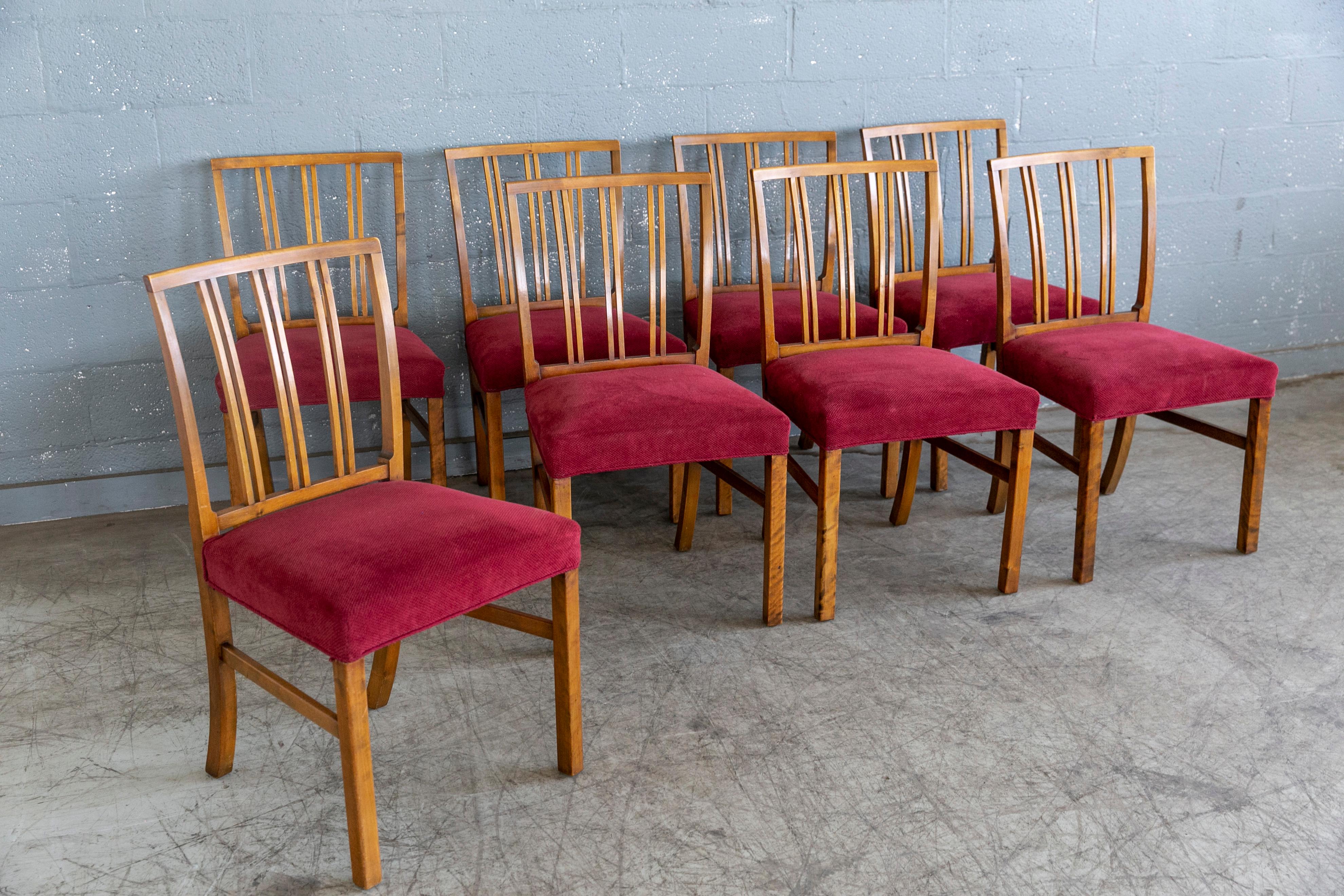 Scandinavian Modern Set of 8 Danish Dining Chairs in Walnut by Th Schmidt 1940's For Sale