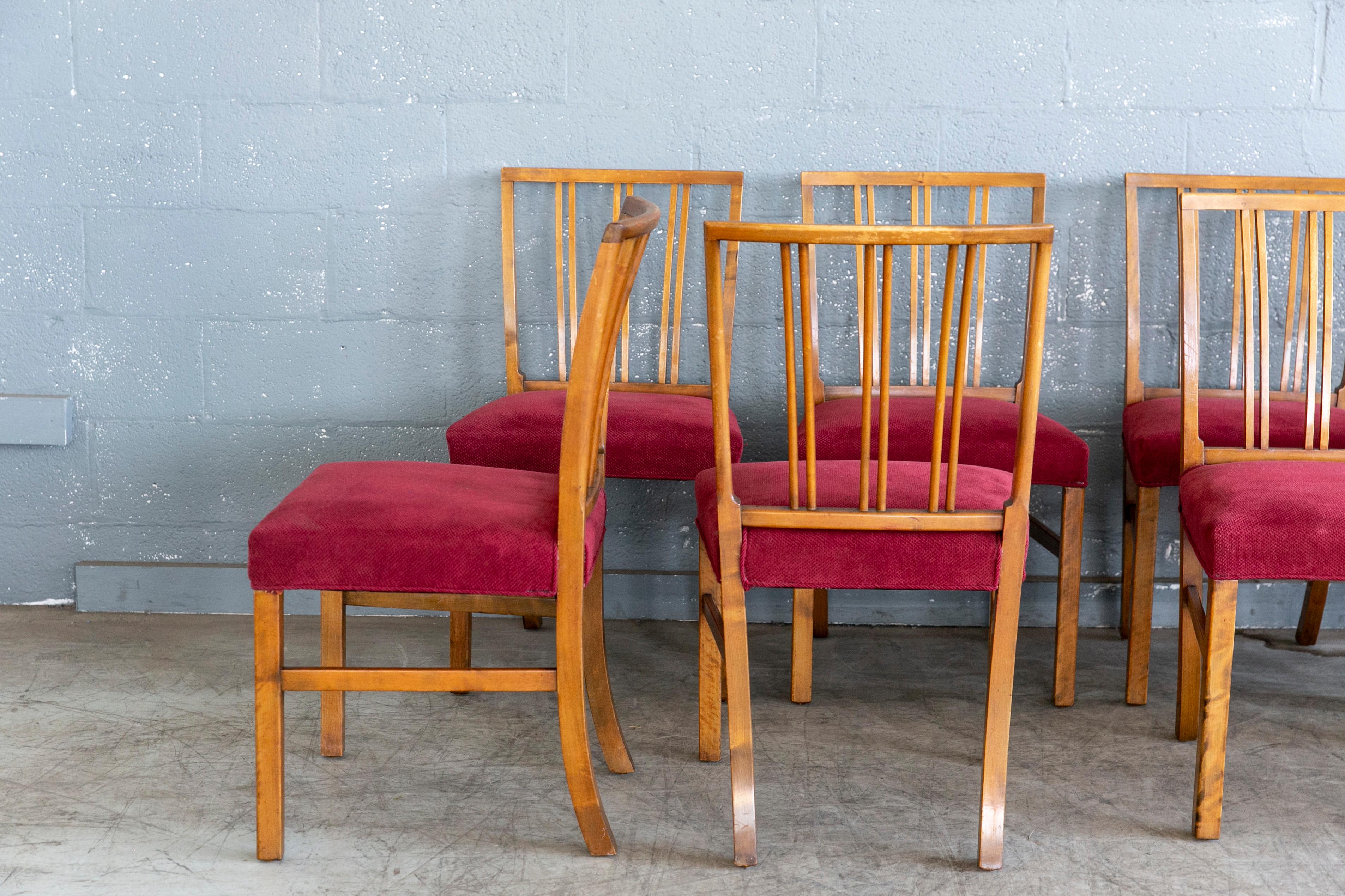 Mid-20th Century Set of 8 Danish Dining Chairs in Walnut by Th Schmidt 1940's For Sale
