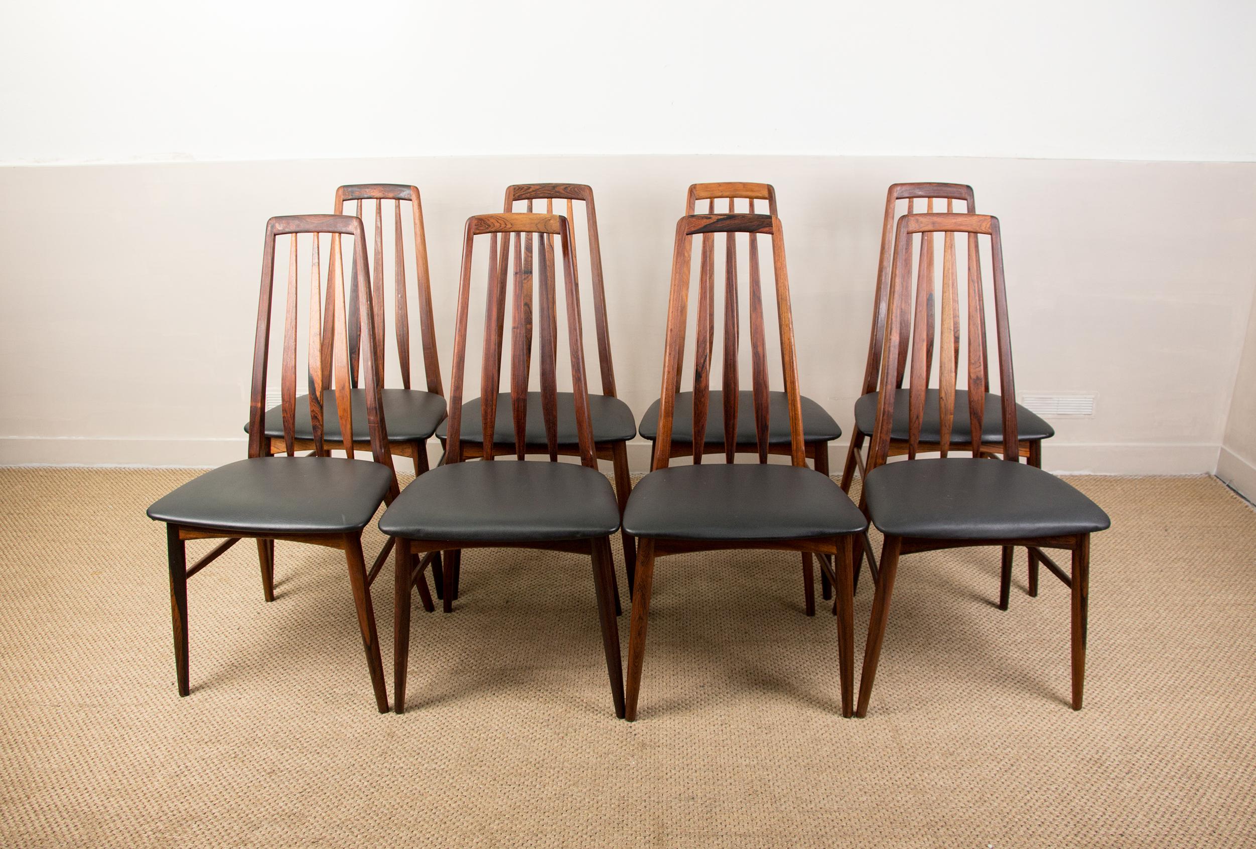 Set of 8 Danish Eva Dining Chairs in Rosewood and Leather by Niels Koefoed 10
