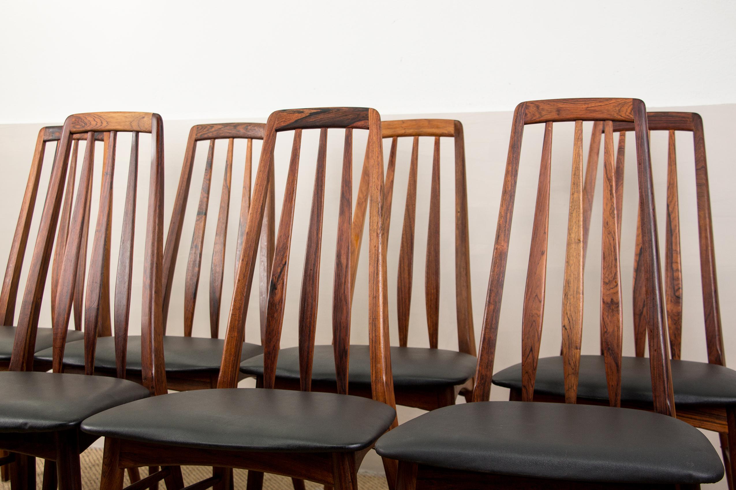 Set of 8 Danish Eva Dining Chairs in Rosewood and Leather by Niels Koefoed 11