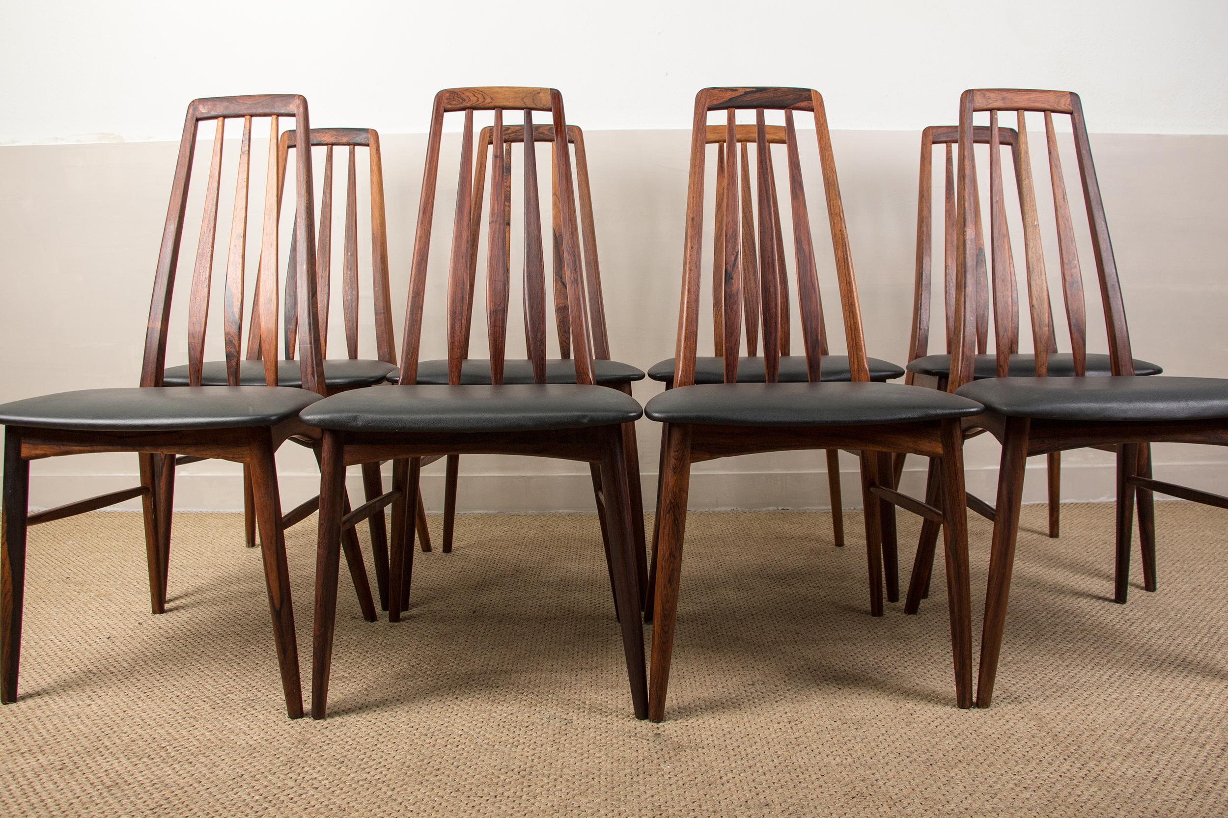 Set of 8 Danish Eva Dining Chairs in Rosewood and Leather by Niels Koefoed 12