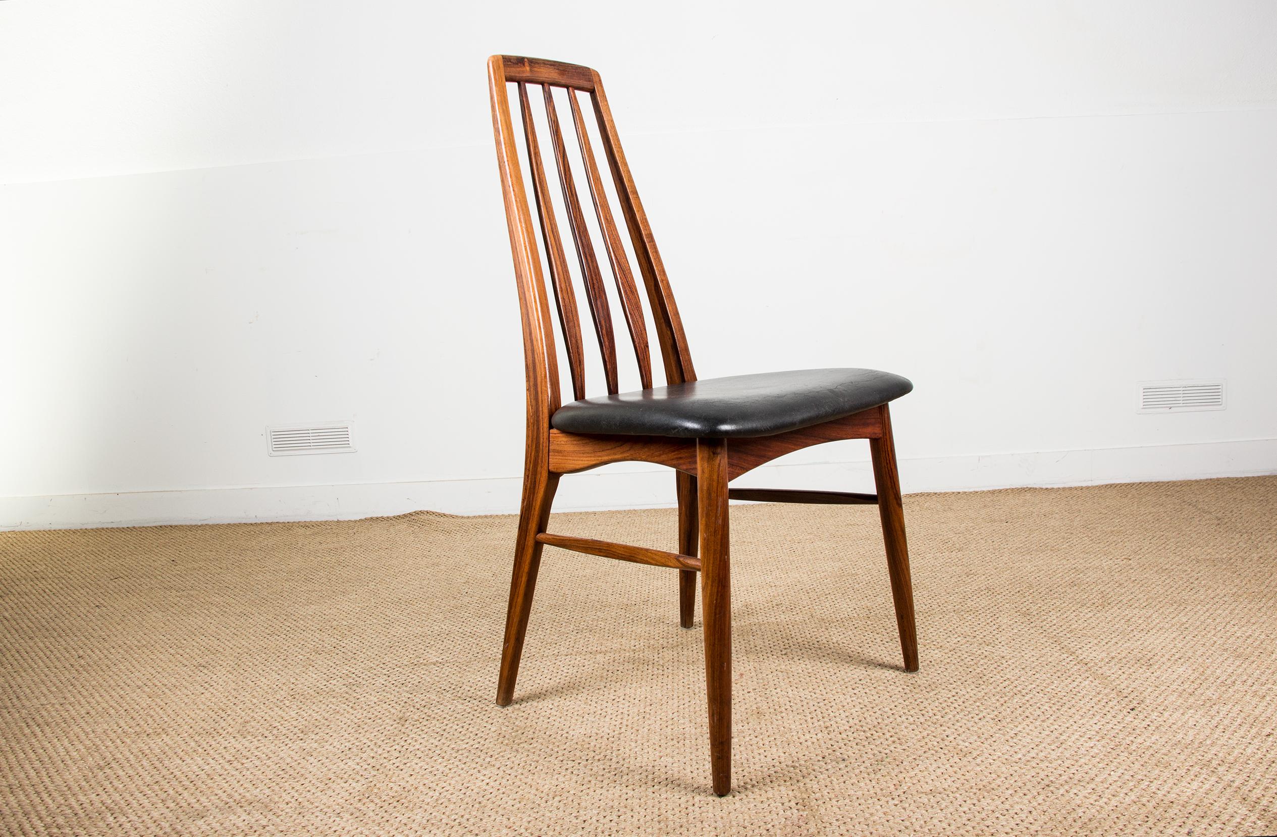 Scandinavian Modern Set of 8 Danish Eva Dining Chairs in Rosewood and Leather by Niels Koefoed