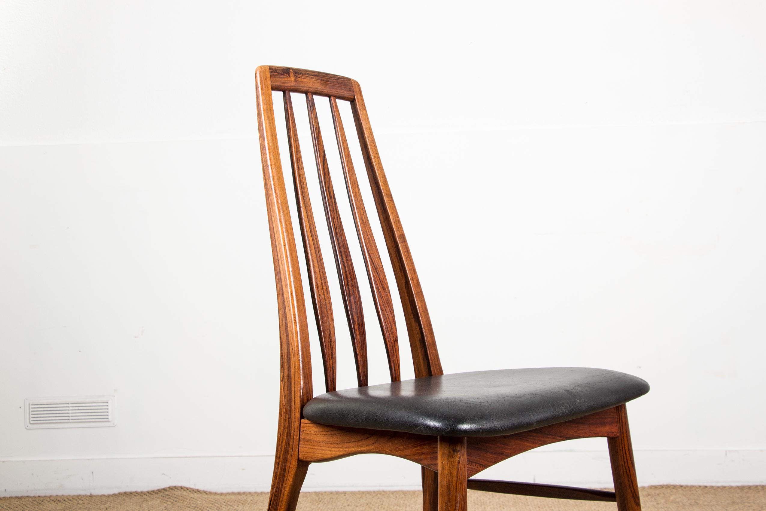 Set of 8 Danish Eva Dining Chairs in Rosewood and Leather by Niels Koefoed In Good Condition In JOINVILLE-LE-PONT, FR