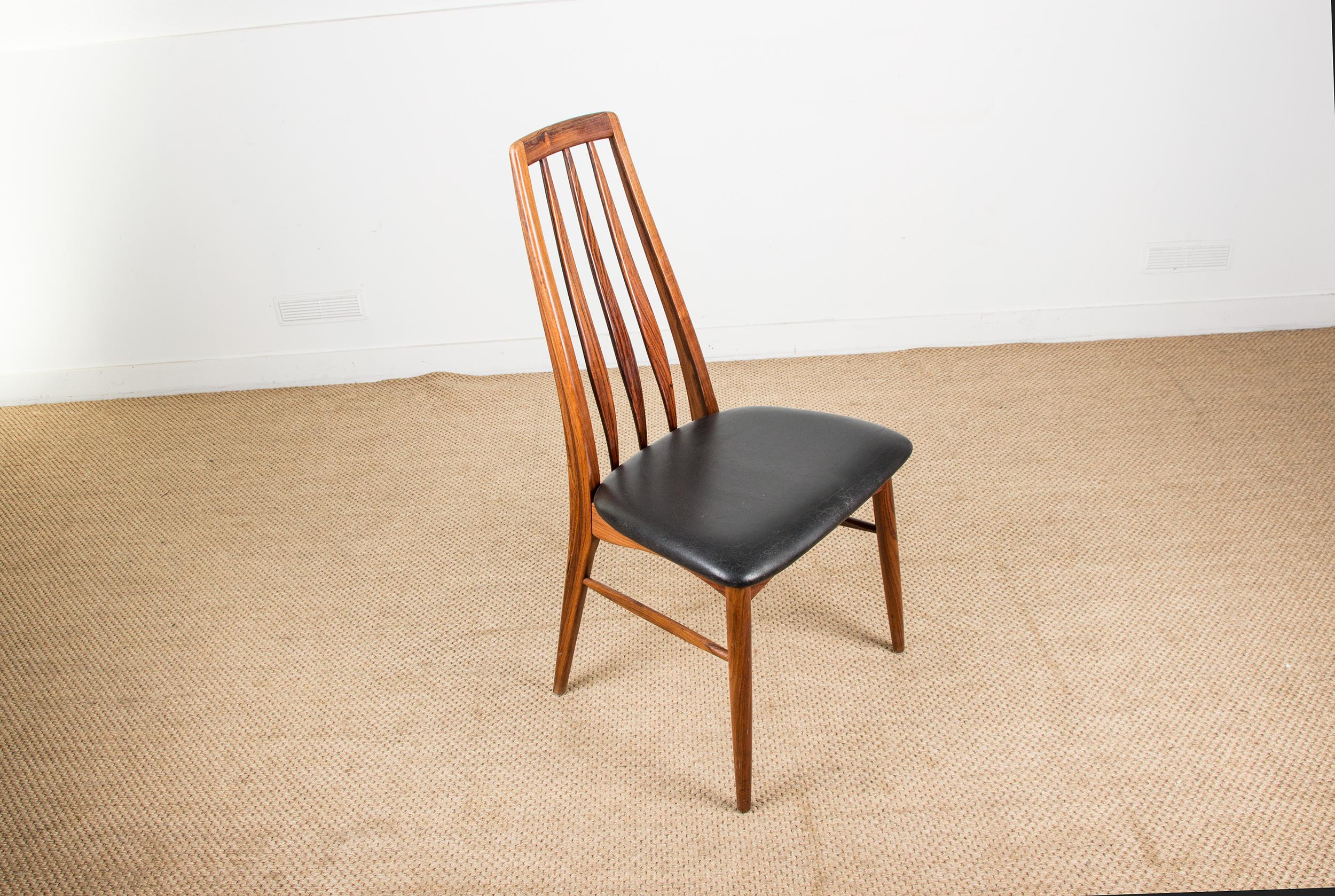 Mid-20th Century Set of 8 Danish Eva Dining Chairs in Rosewood and Leather by Niels Koefoed