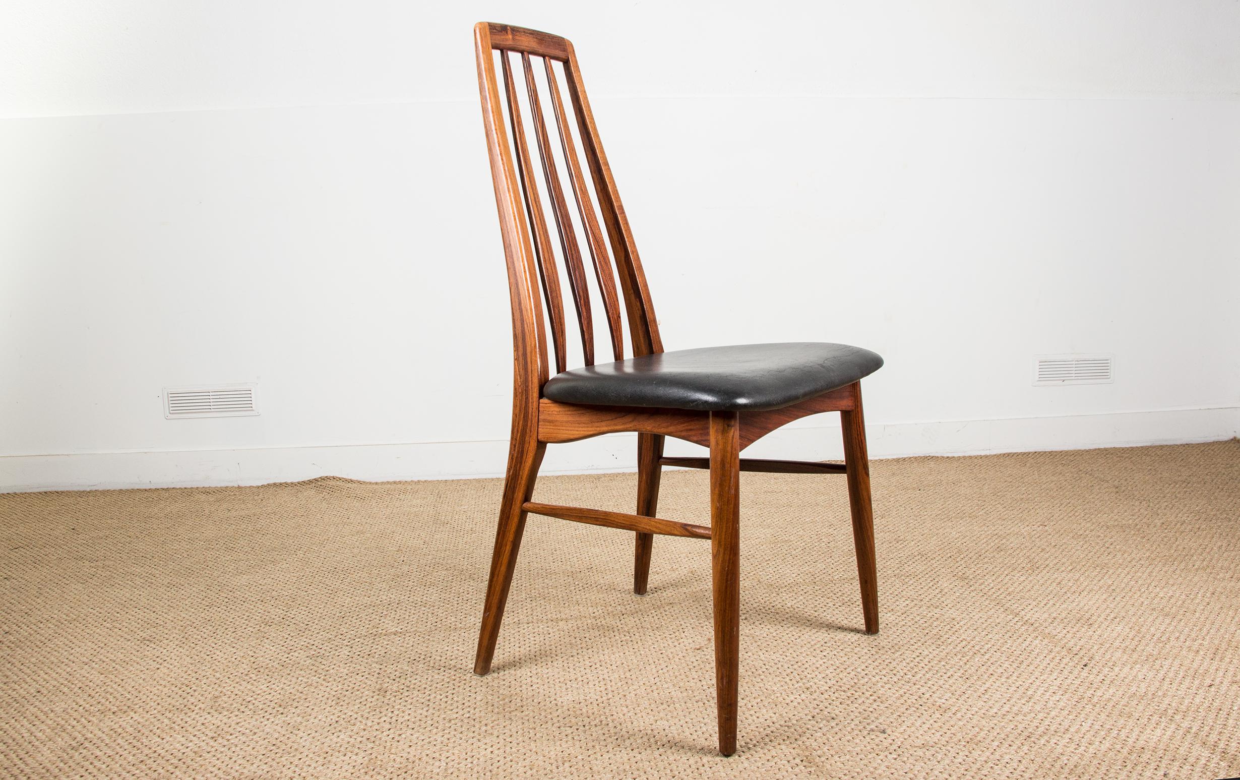 Set of 8 Danish Eva Dining Chairs in Rosewood and Leather by Niels Koefoed 1