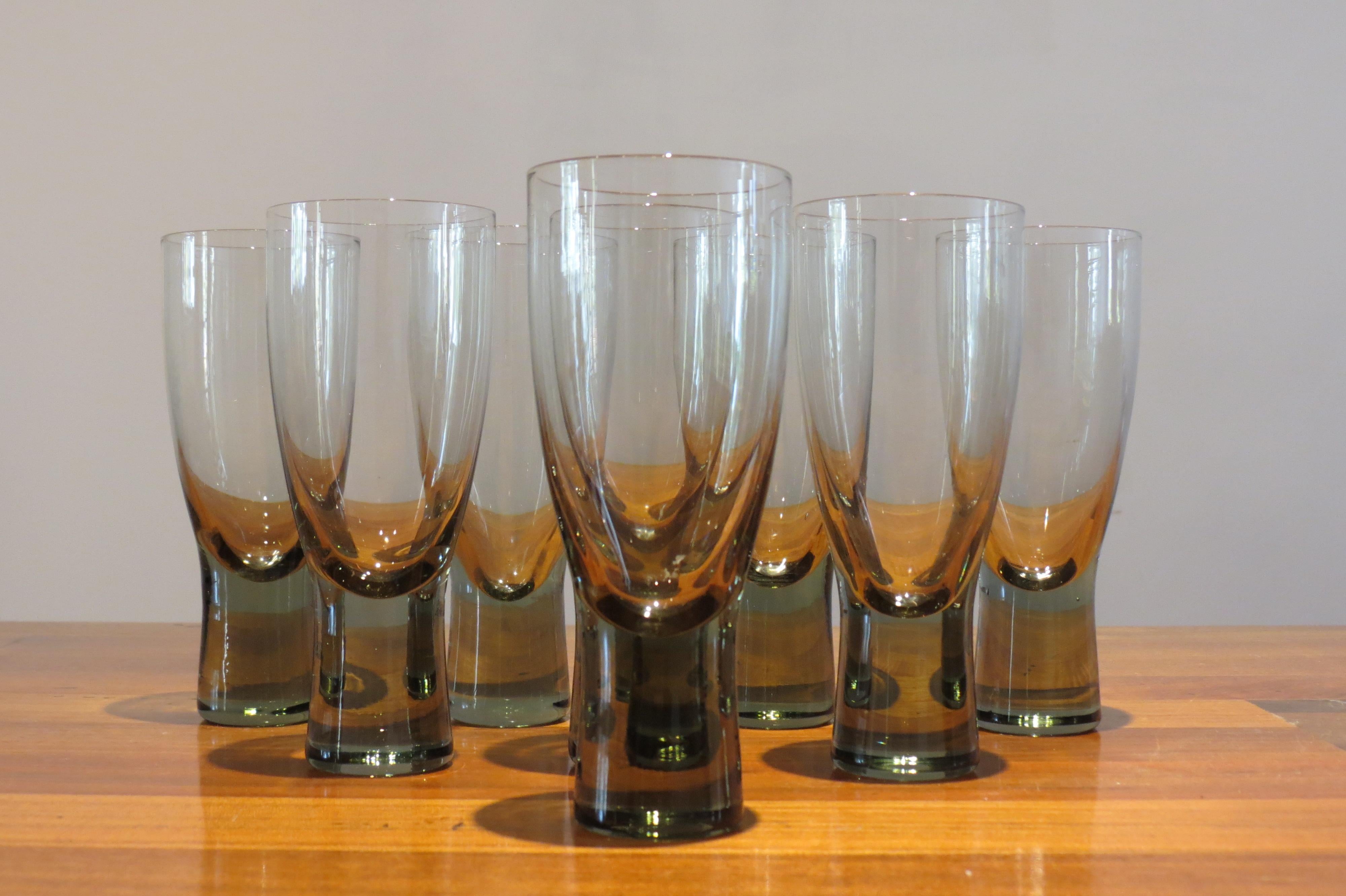 Set of 8 Danish Holmegaard Canada Smoked Glass Glasses by Per Lutken 3