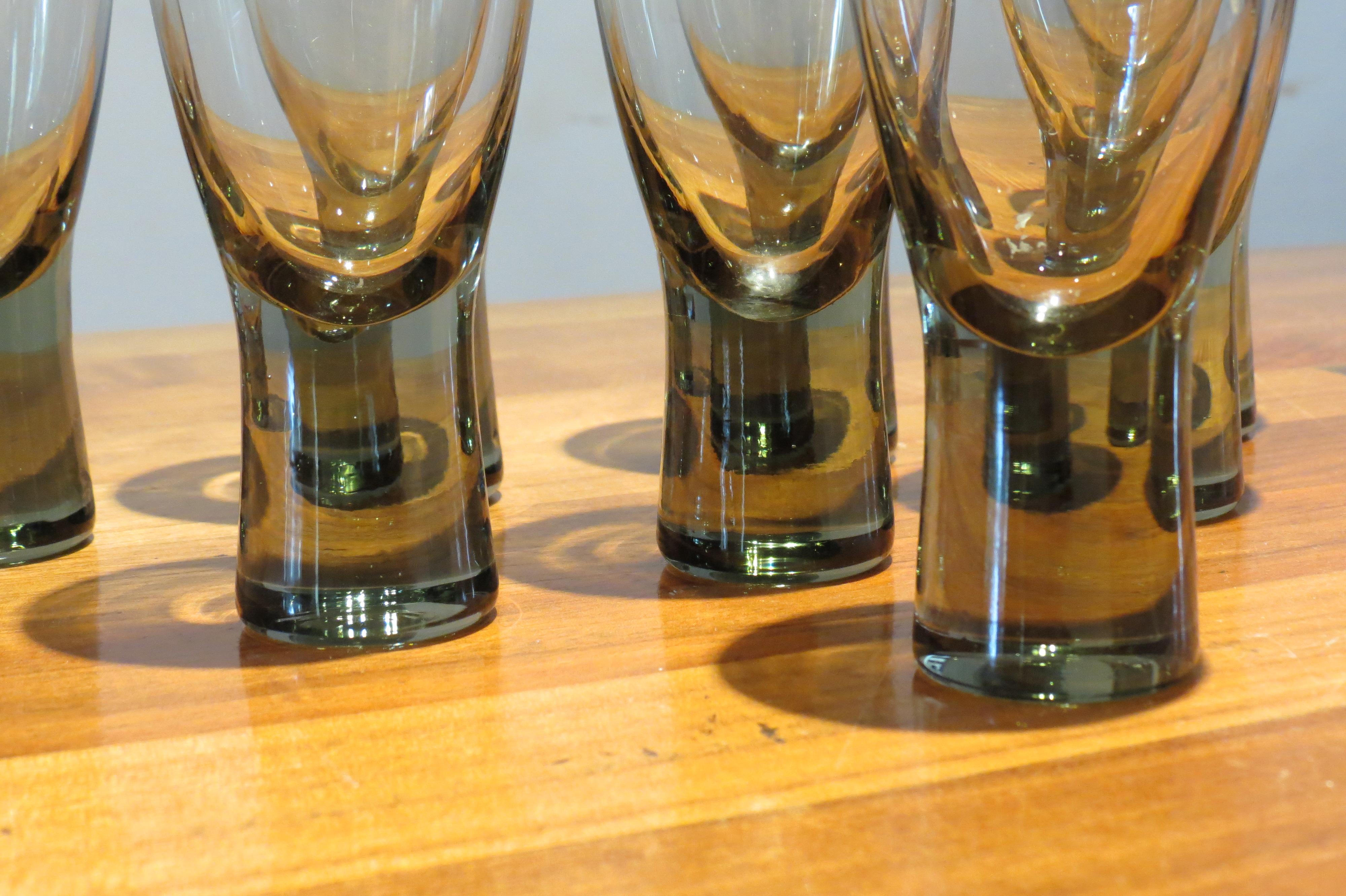 Mid-Century Modern Set of 8 Danish Holmegaard Canada Smoked Glass Glasses by Per Lutken