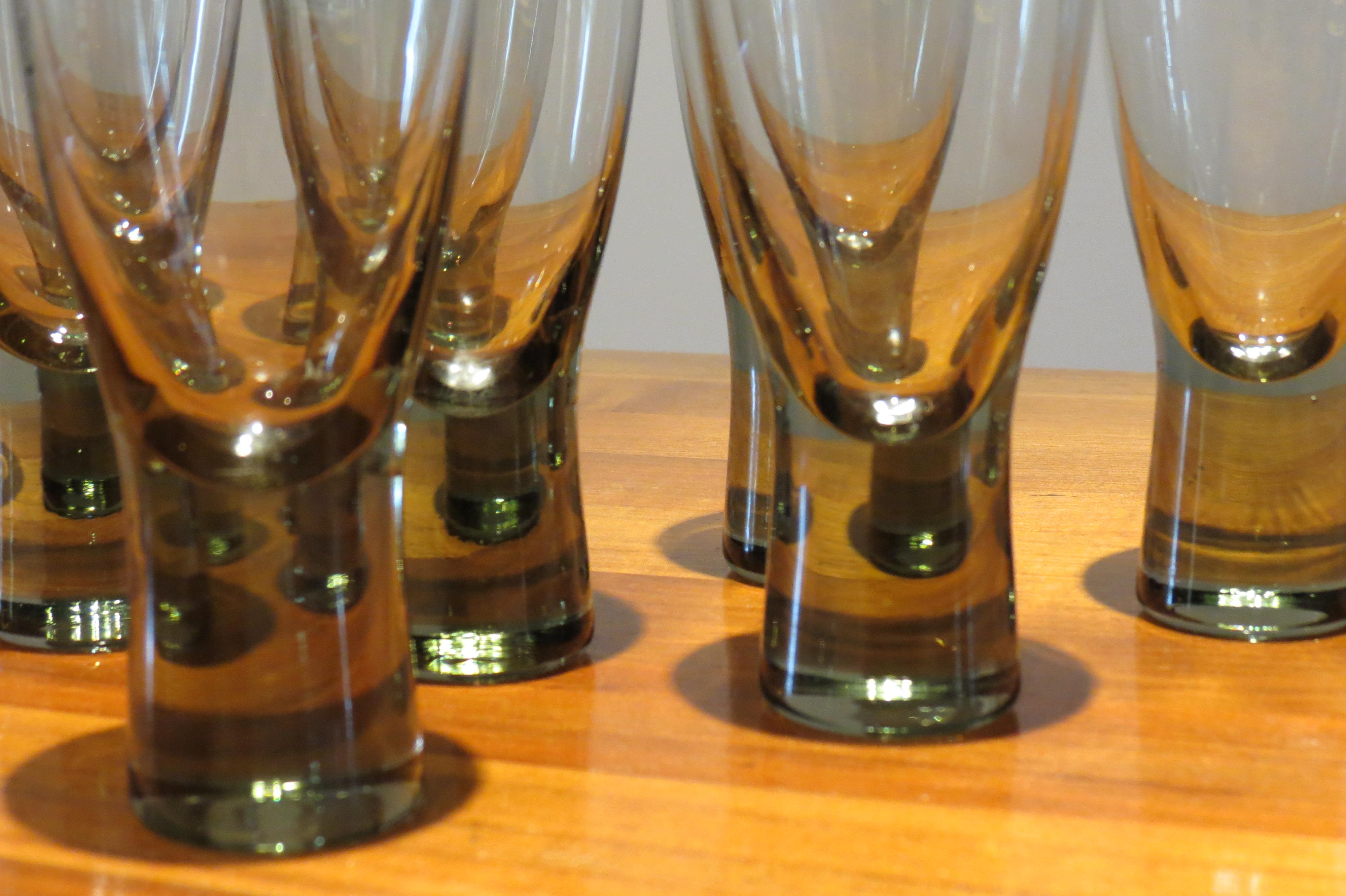 Set of 8 Danish Holmegaard Canada Smoked Glass Glasses by Per Lutken 1