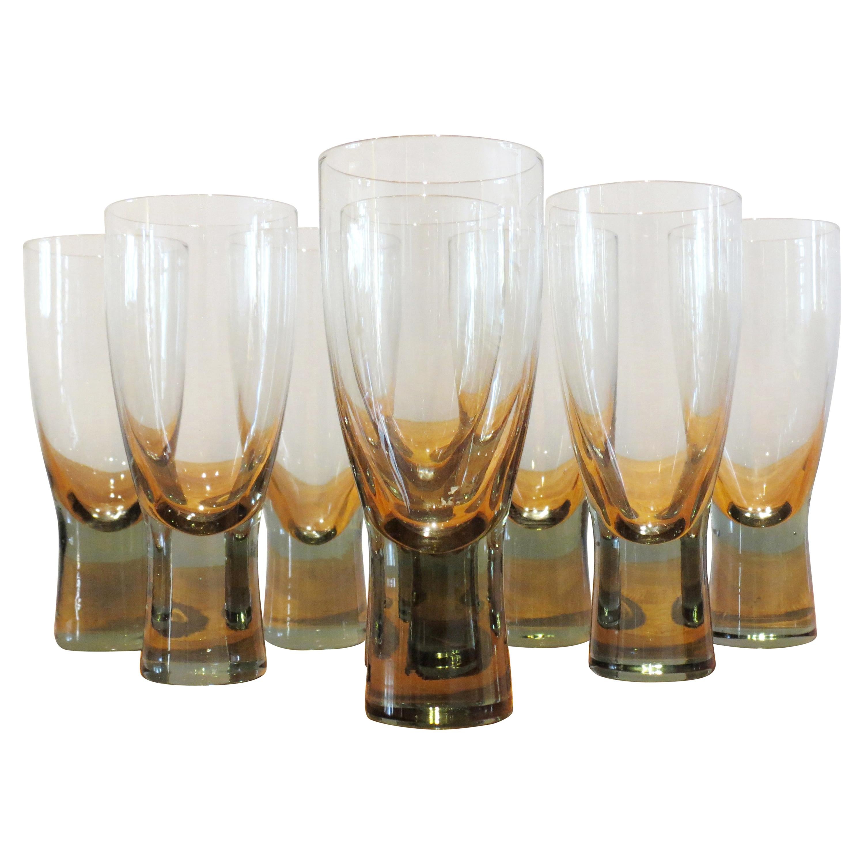 Set of 8 Danish Holmegaard Canada Smoked Glass Glasses by Per Lutken
