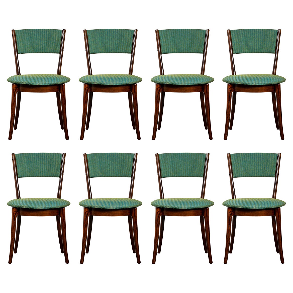 Juego de 8 sillas de comedor danesas de palisandro modernas de mediados de siglo
