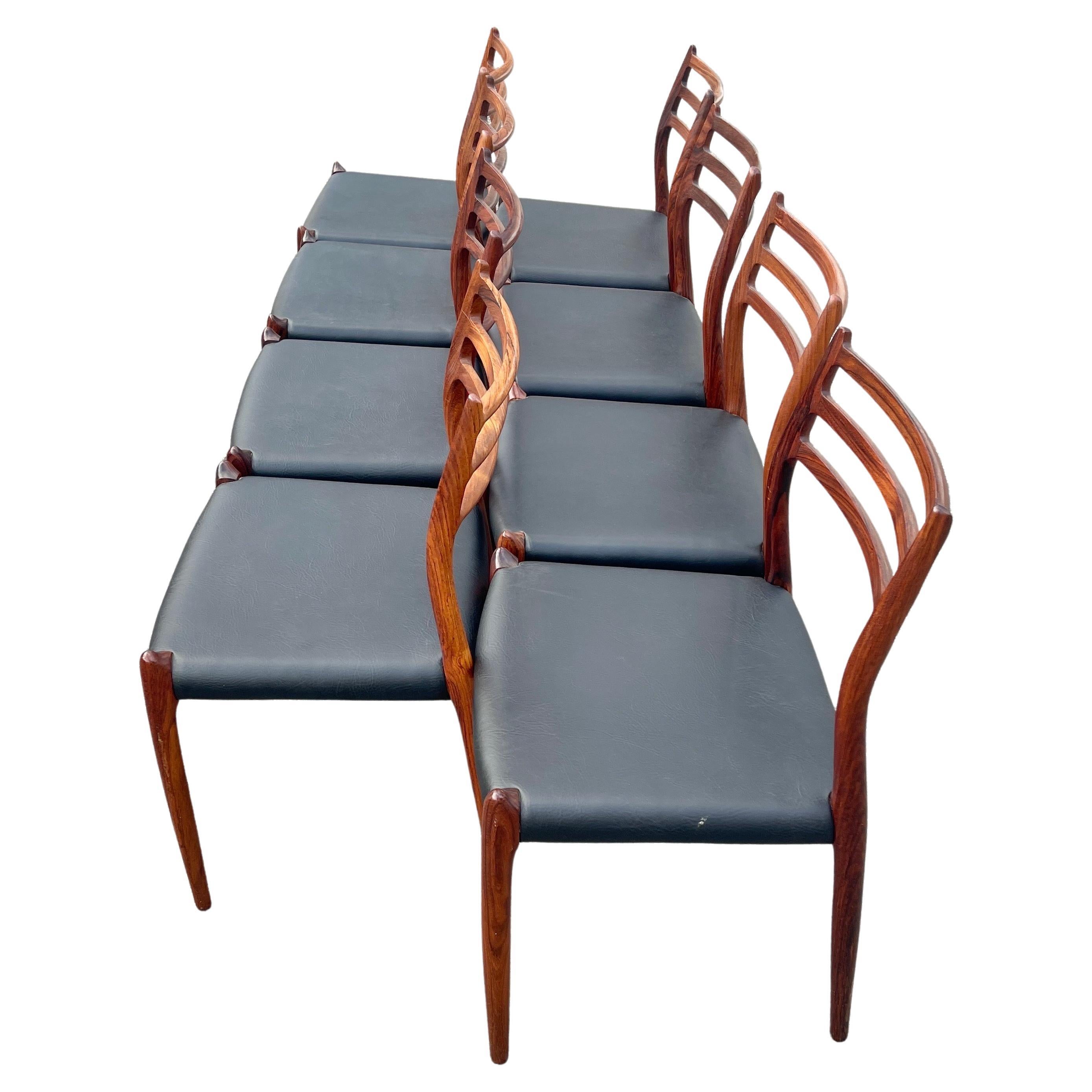 Hand-Crafted Set of 8 Danish Model 78 Rosewood Dining Chairs, by Niels O. Møller 