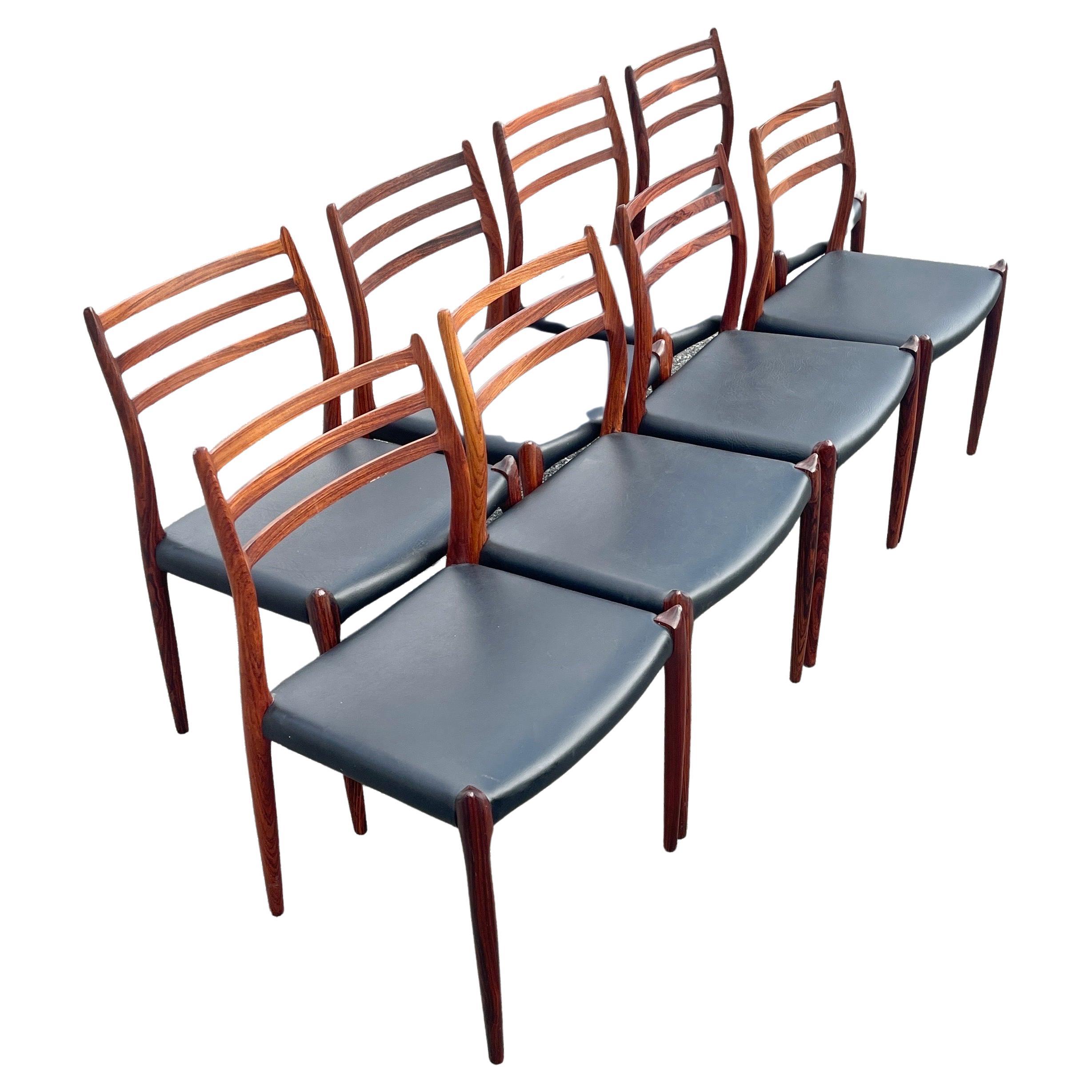20th Century Set of 8 Danish Model 78 Rosewood Dining Chairs, by Niels O. Møller 