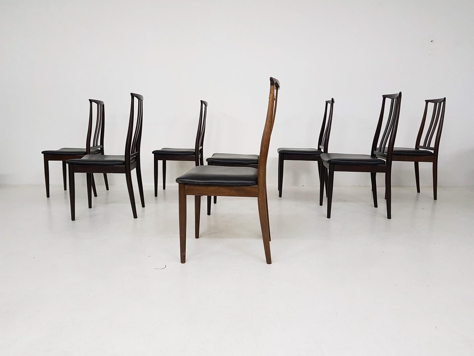 Scandinavian Modern Set of 8 Danish Modern Black Leather Dining Chairs, Denmark, 1960