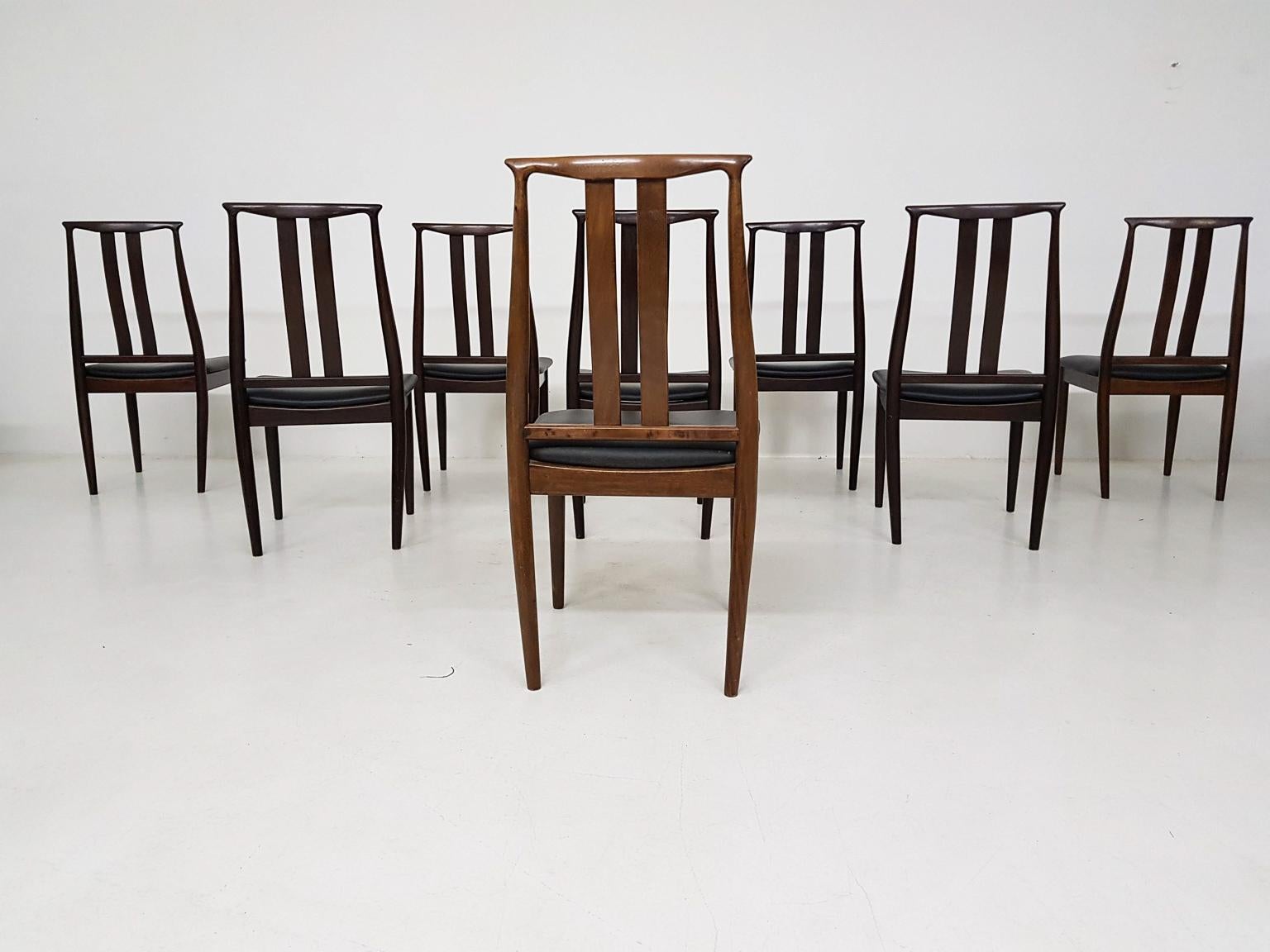 Set of 8 Danish Modern Black Leather Dining Chairs, Denmark, 1960 In Good Condition In Amsterdam, NL