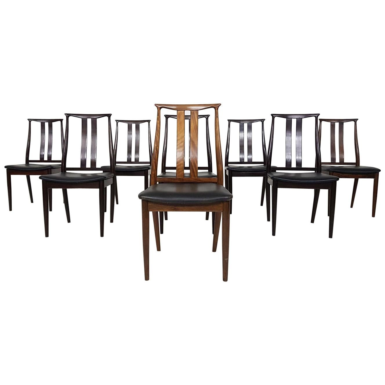 Set of 8 Danish Modern Black Leather Dining Chairs, Denmark, 1960