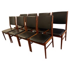 Set of 8 danish modern black leather rosewood dining chairs