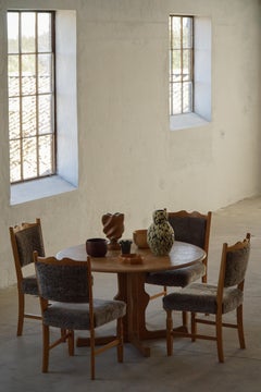 Set of 8 Danish Modern Dining Chairs in Oak & Lambswool, Henning Kjærnulf, 1960s