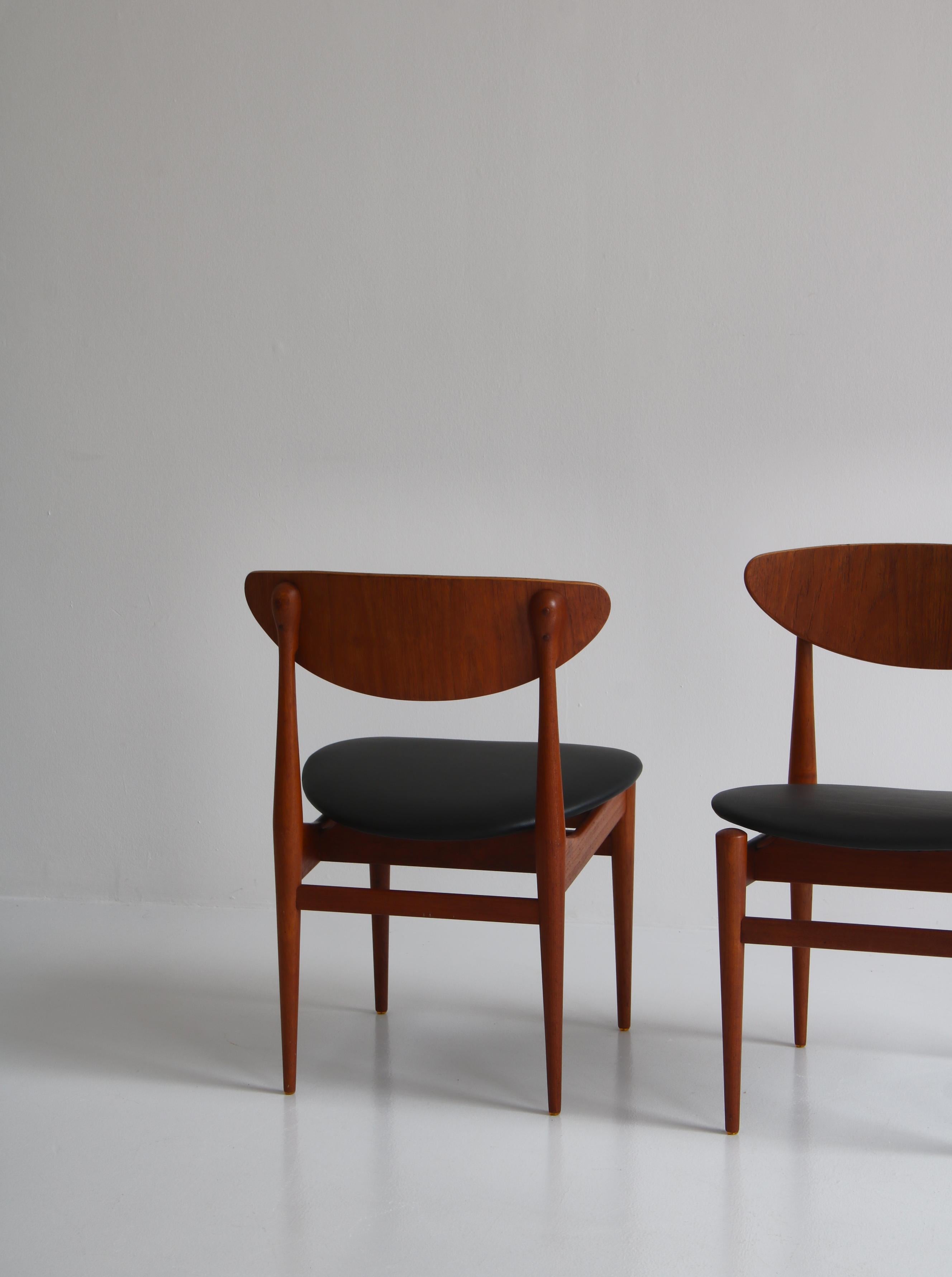 Set of 8 Danish Modern Dining Chairs Teak and Black Leather by Inge Rubino, 1963 13