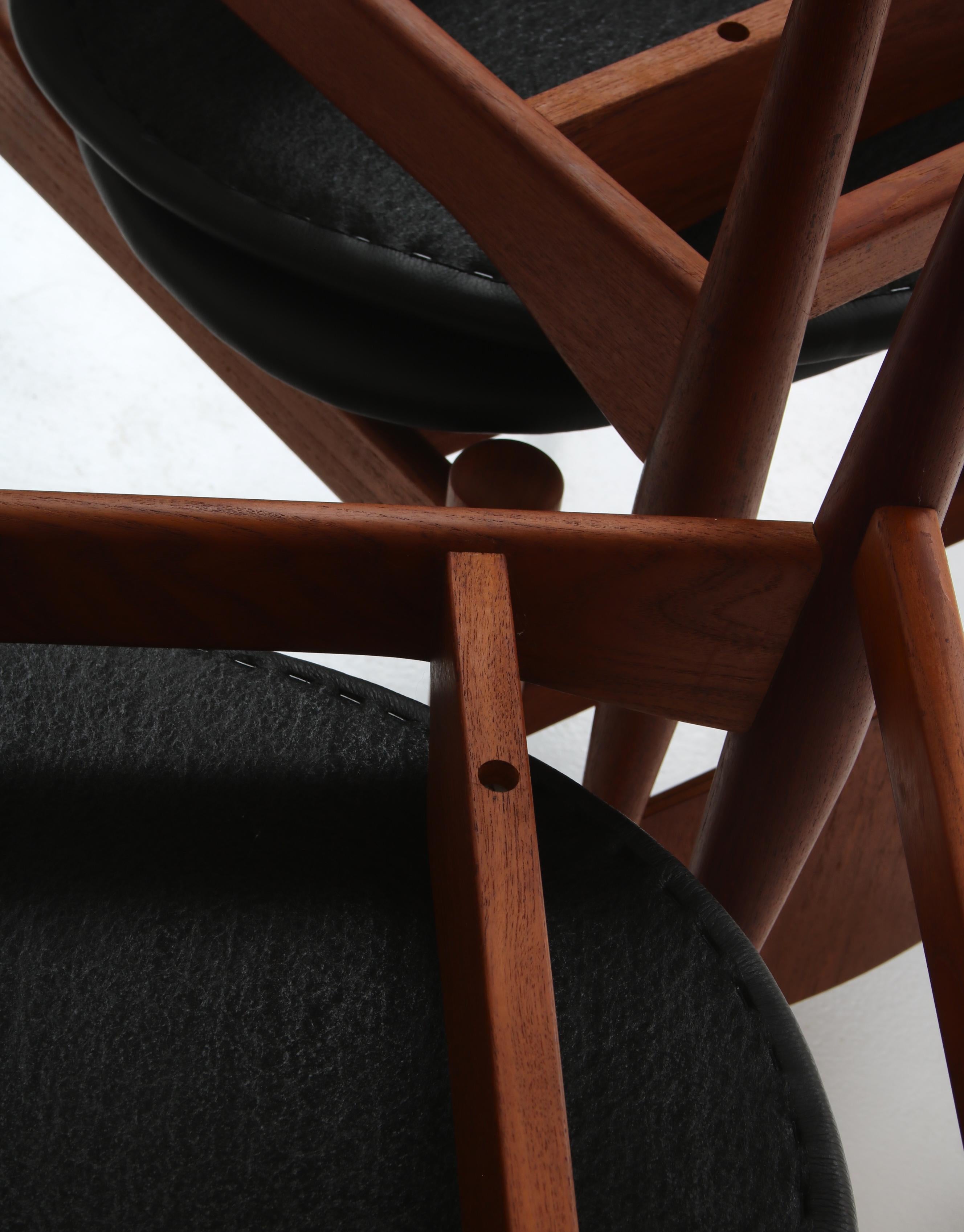Set of 8 Danish Modern Dining Chairs Teak and Black Leather by Inge Rubino, 1963 14