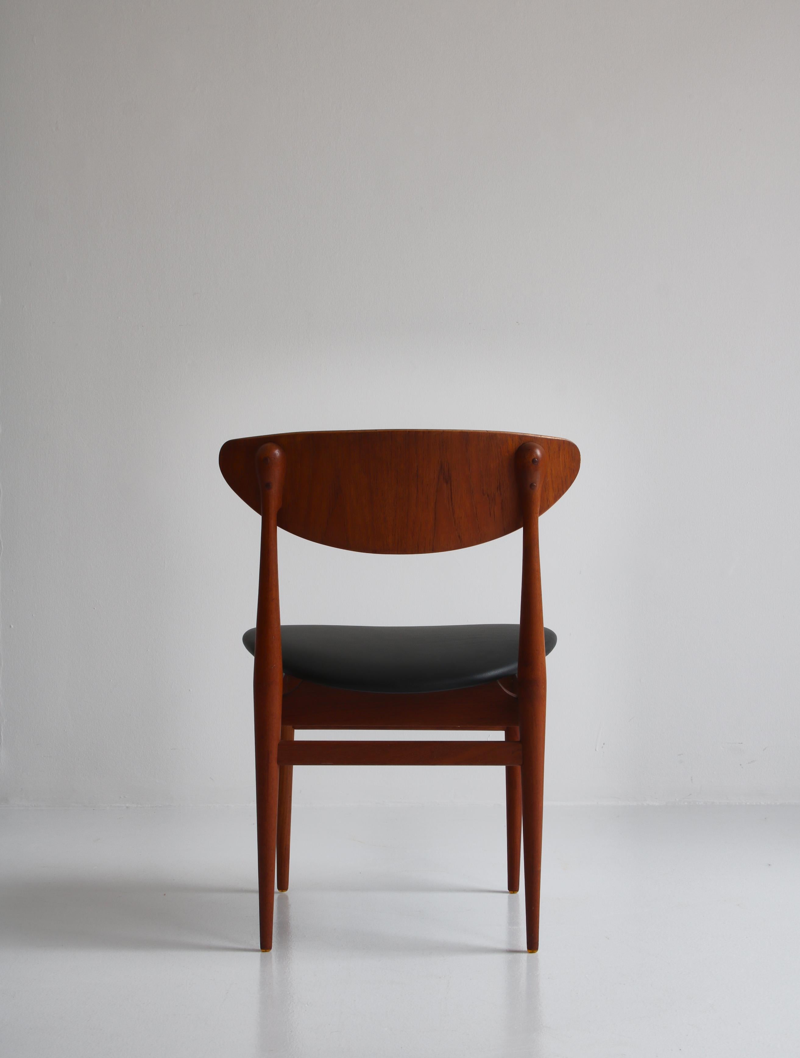 Mid-20th Century Set of 8 Danish Modern Dining Chairs Teak and Black Leather by Inge Rubino, 1963