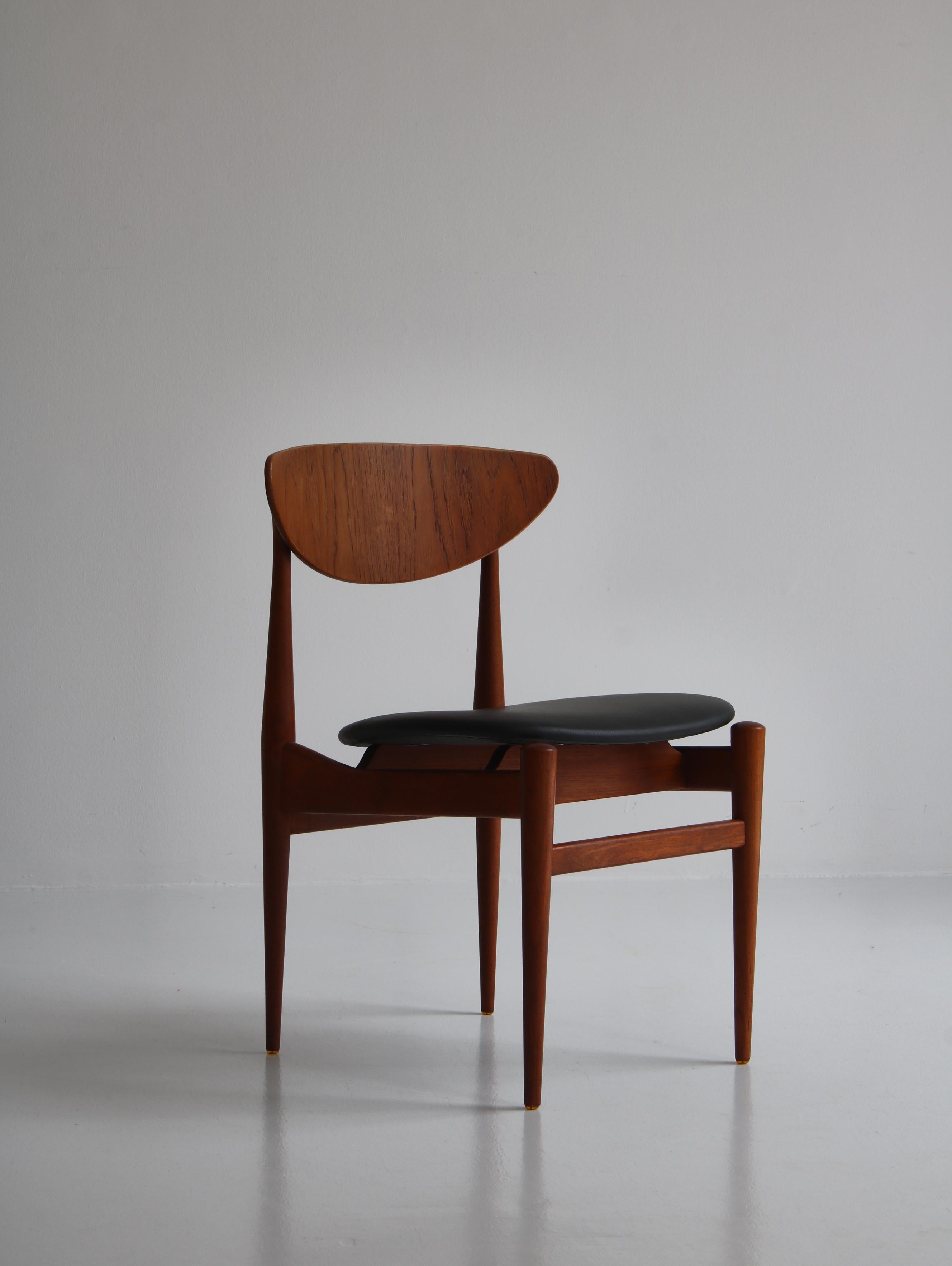 Set of 8 Danish Modern Dining Chairs Teak and Black Leather by Inge Rubino, 1963 1