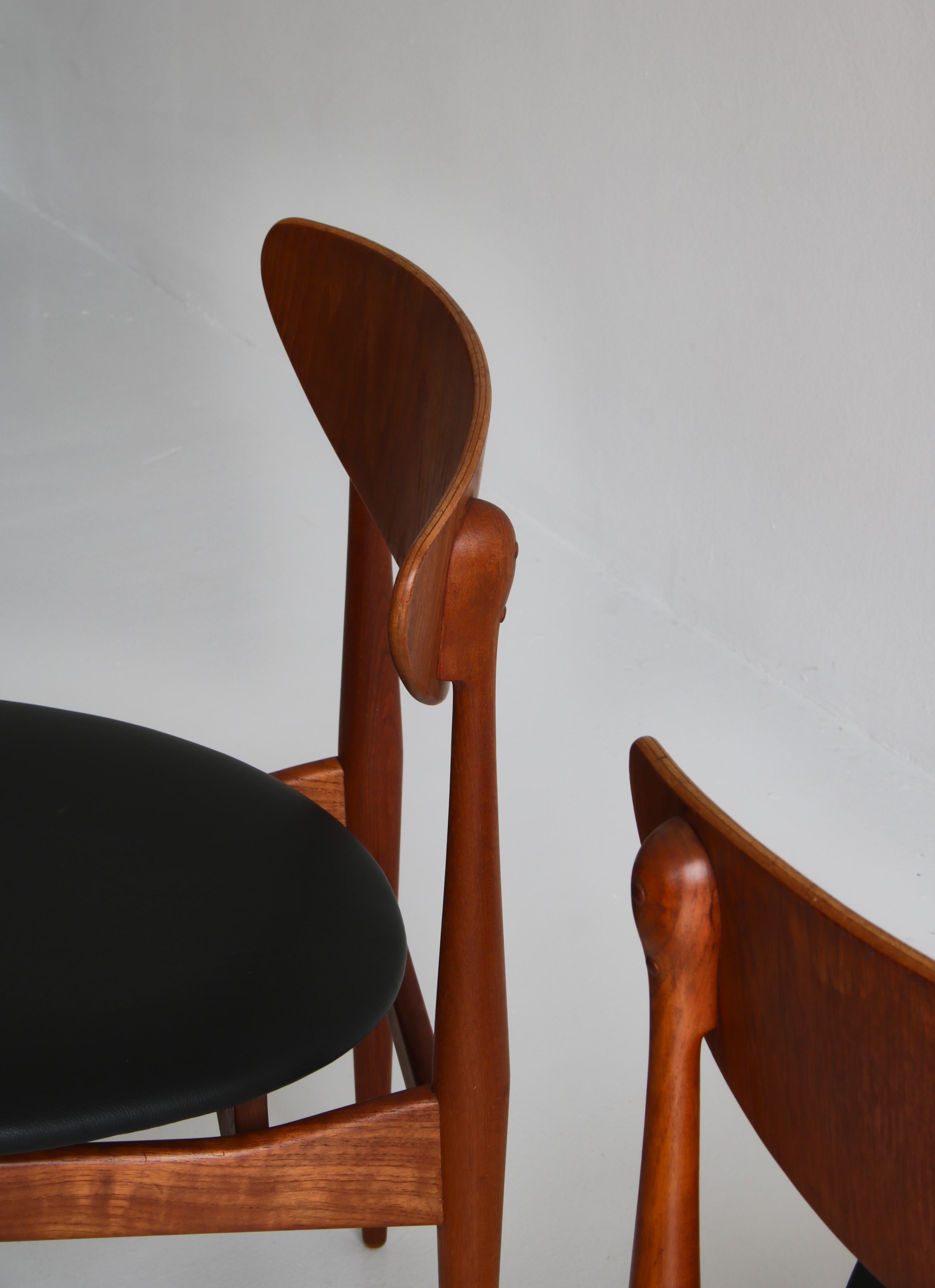 Set of 8 Danish Modern Dining Chairs Teak and Black Leather by Inge Rubino, 1963 2