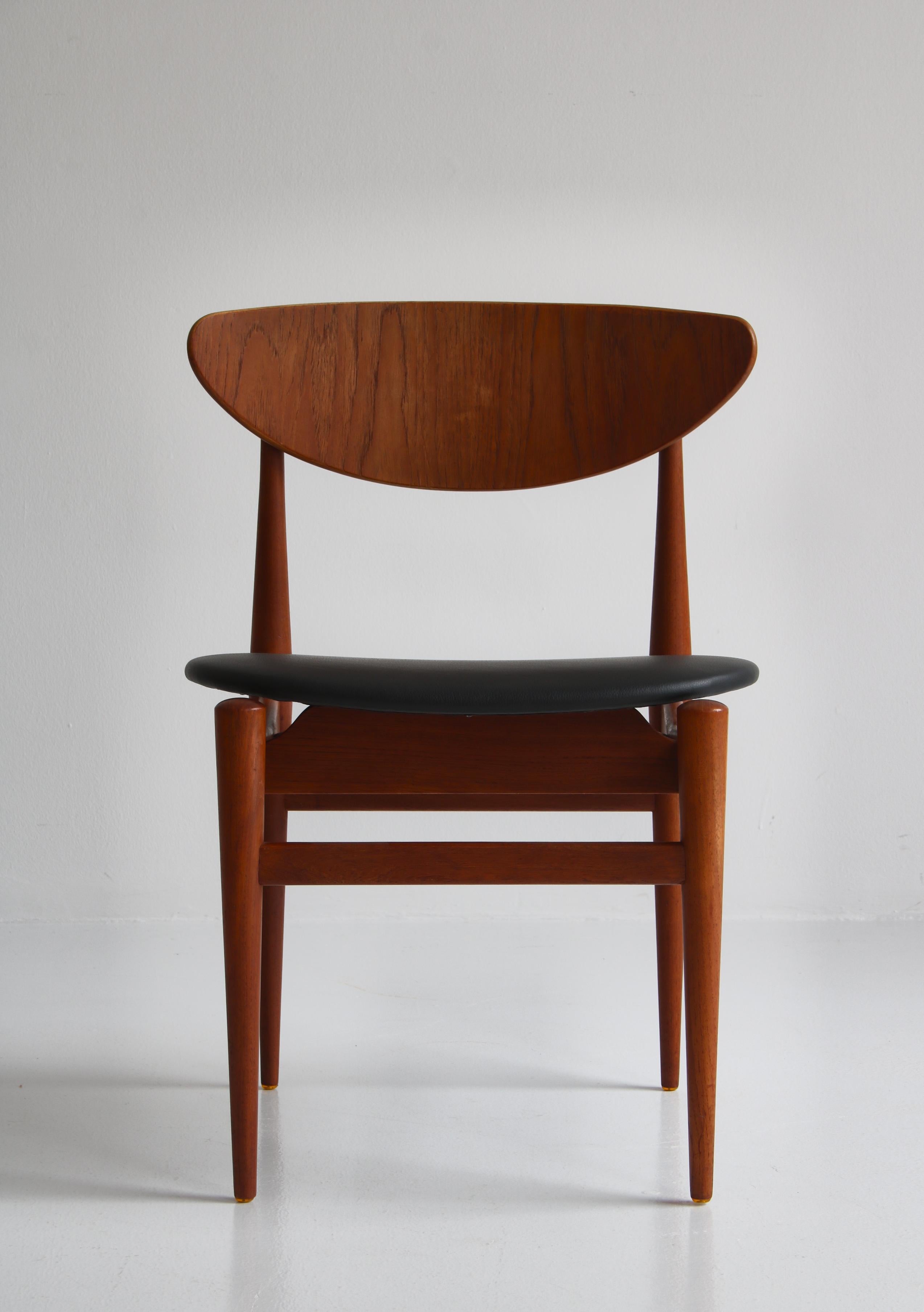 Set of 8 Danish Modern Dining Chairs Teak and Black Leather by Inge Rubino, 1963 3