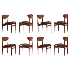 Set of 8 Danish Modern Dining Chairs Teak and Black Leather by Inge Rubino, 1963