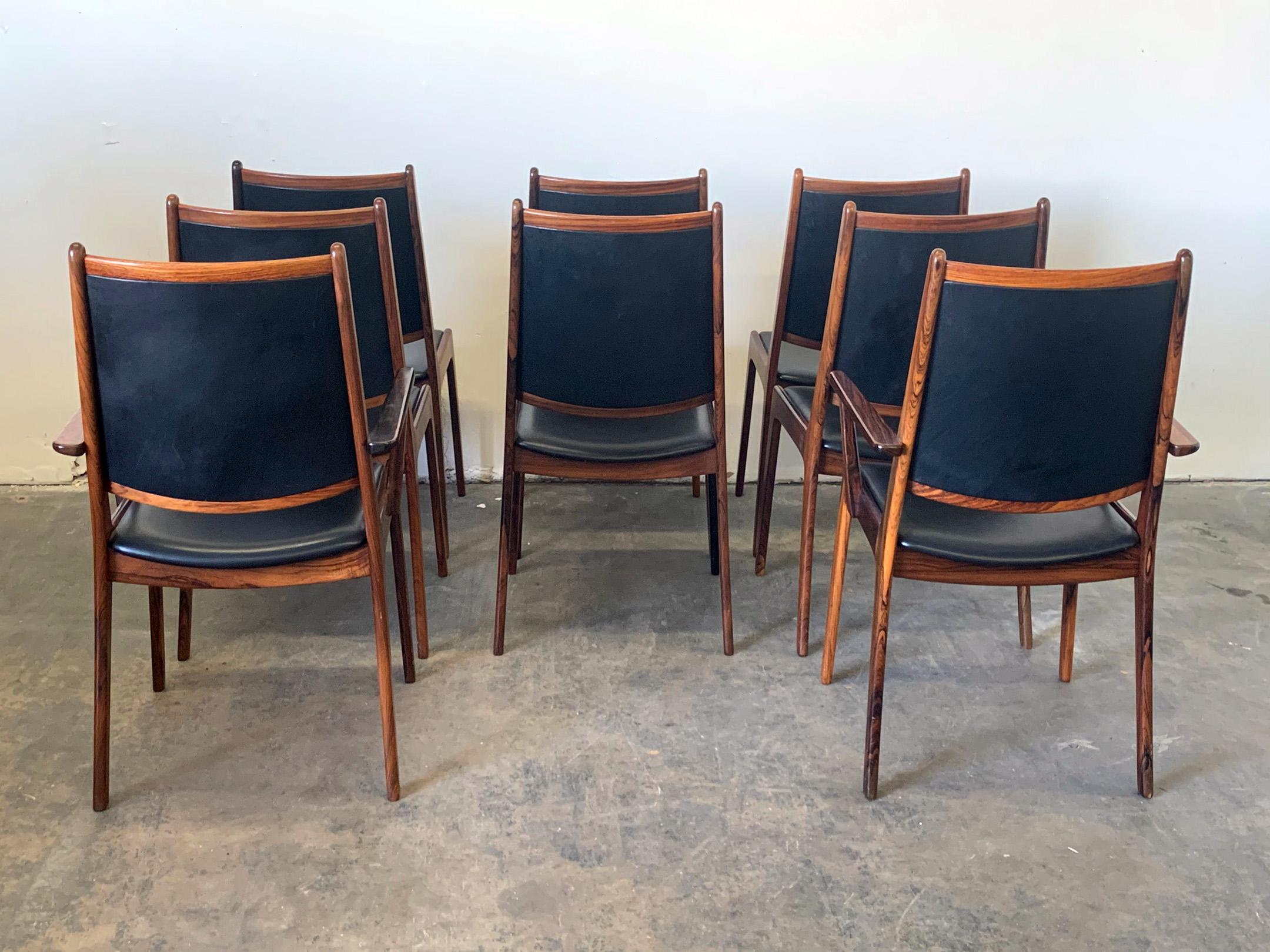 Set of 8 Danish Modern Rosewood and Leather Dining Chairs In Good Condition In Culver City, CA