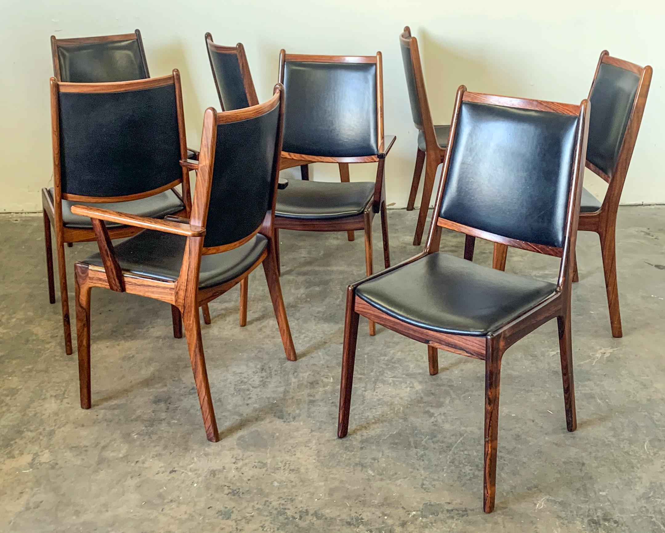 Mid-20th Century Set of 8 Danish Modern Rosewood and Leather Dining Chairs