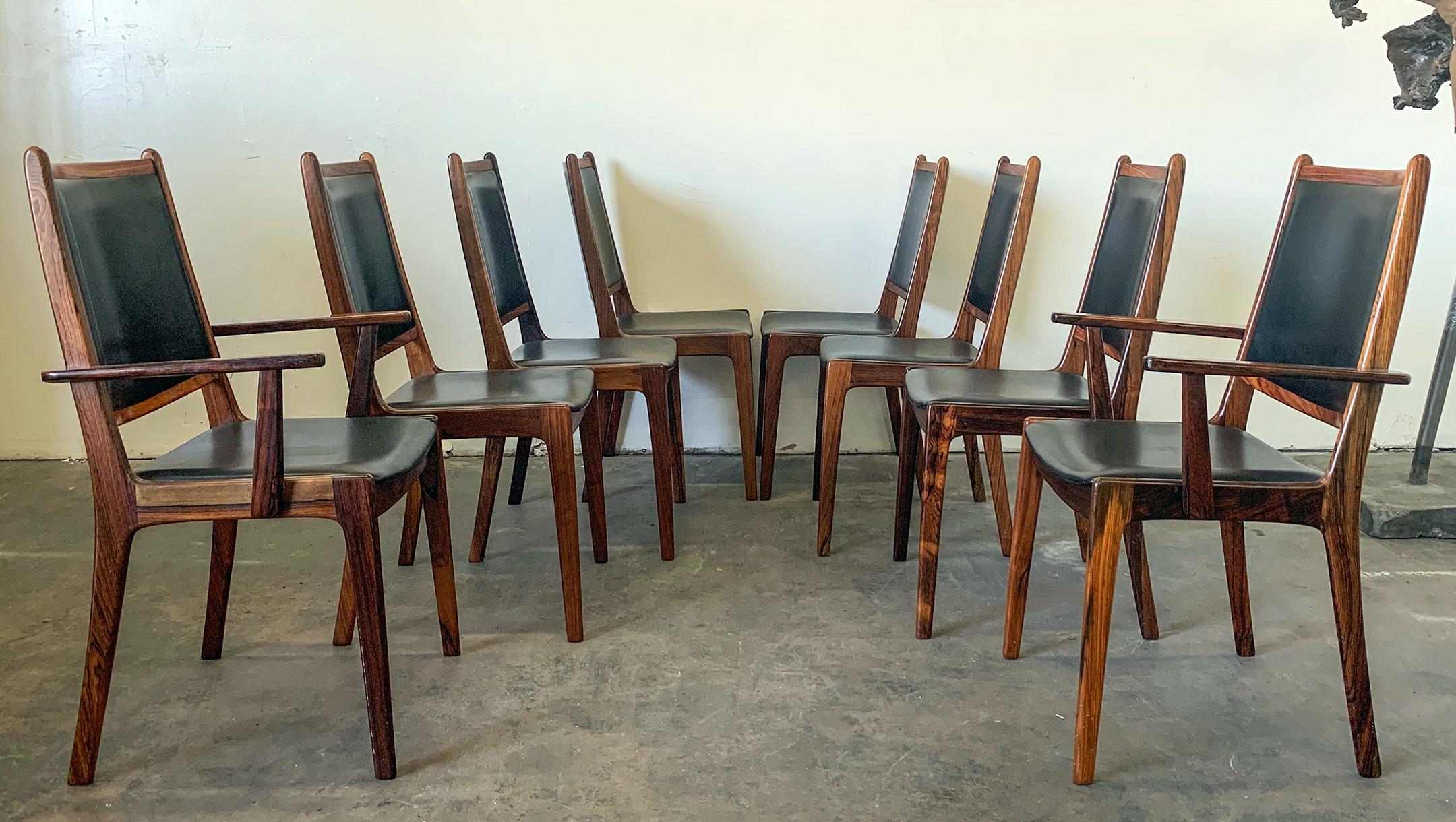 Set of 8 Danish Modern Rosewood and Leather Dining Chairs 2