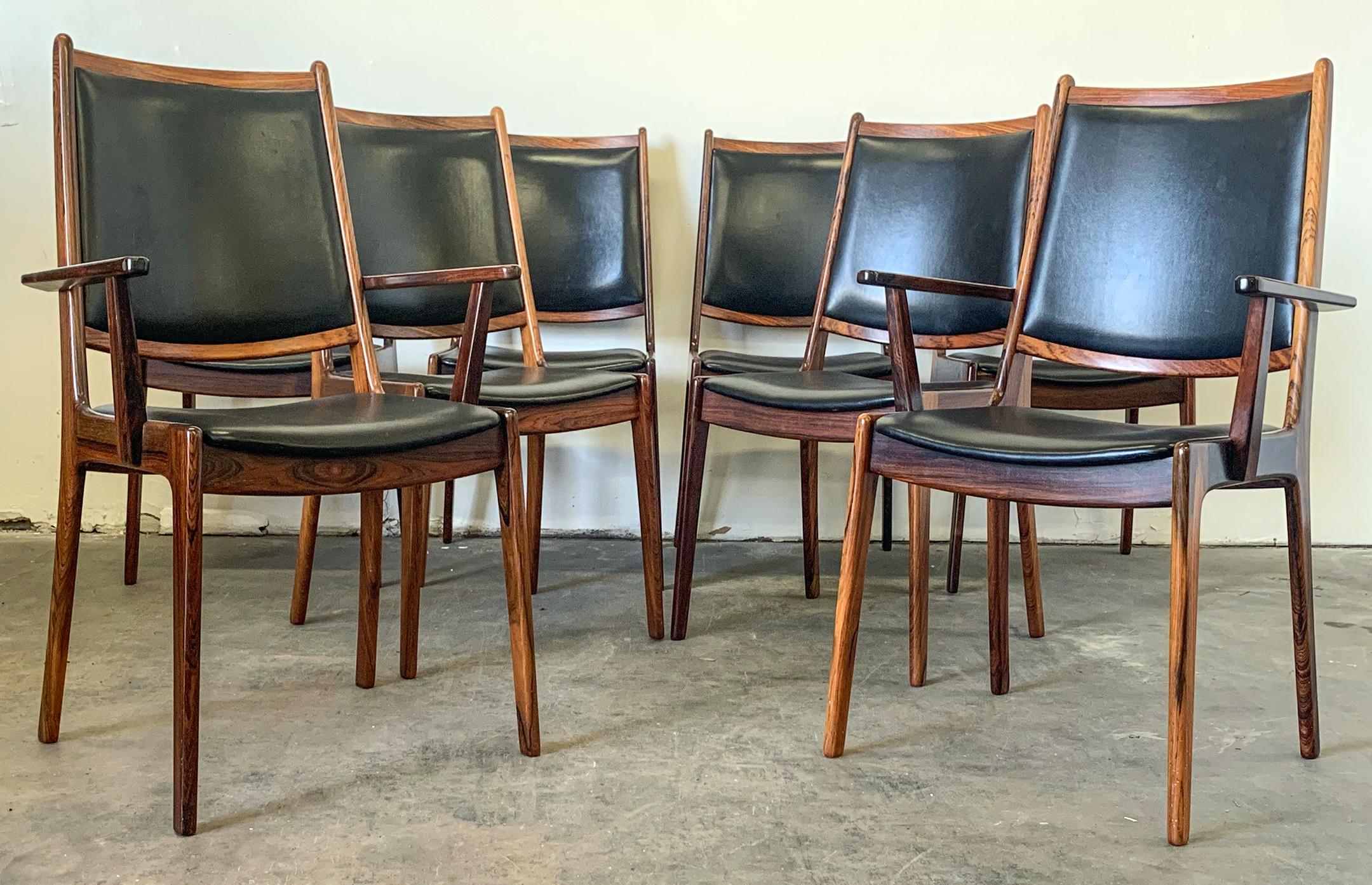 Set of 8 Danish Modern Rosewood and Leather Dining Chairs 3