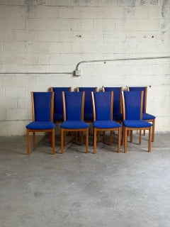 Set of 8 Danish Modern Skovby Teak Dining Chairs in Blue Upholstery