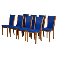 Set of 8 Danish Modern Skovby Teak Dining Chairs in Blue Upholstery