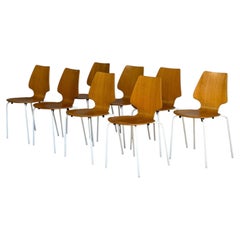 Set of 8 Danish Modern Stacking Bentwood Dining Chairs White Metal MCM Chairs