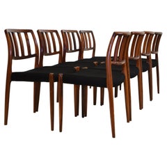 Niels Moller ensemble de 8 chaises de salle à manger danoises en bois de rose et laine mérinos, modèle 83