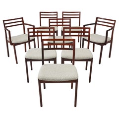Set of 8 Danish Rosewood Dining Chairs Recently Upholstered In Boucle