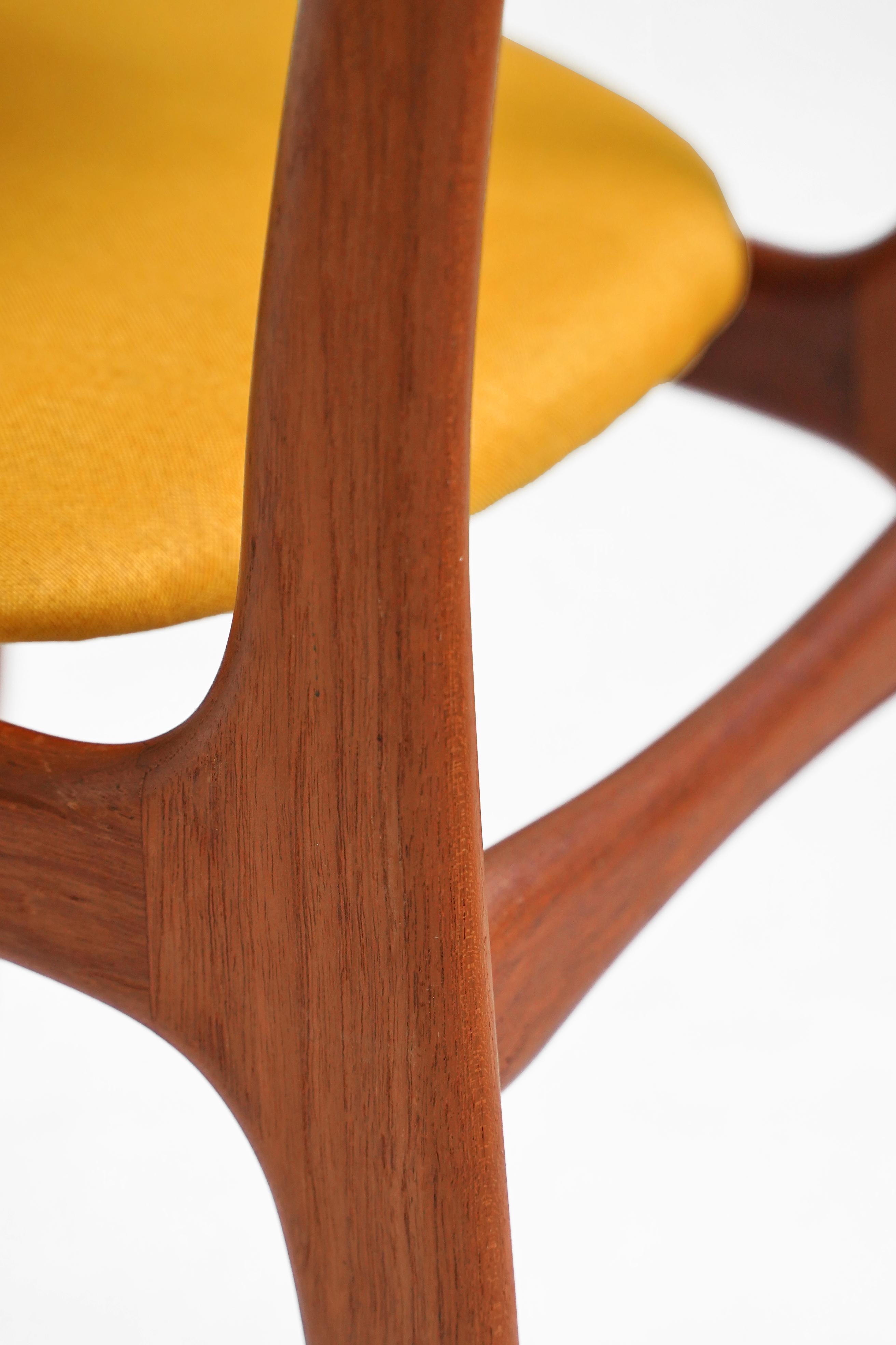 Fabric Set of 4 Danish Teak Dining Chairs in Mustard for Schionning & Elgaard