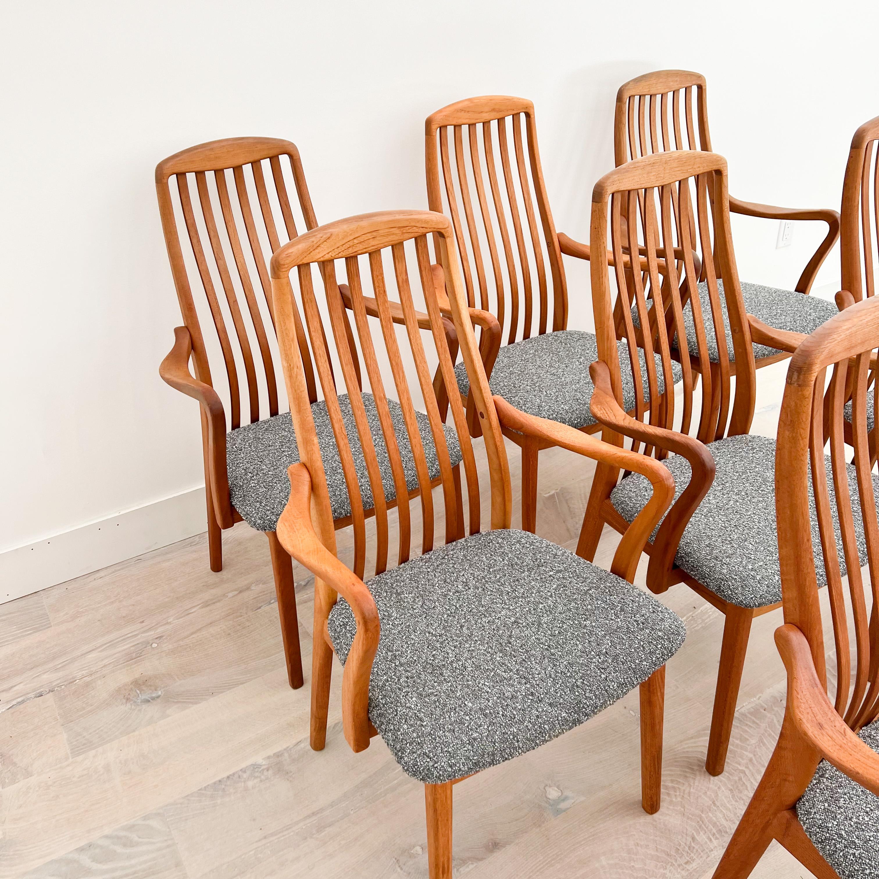 Set of 8 Danish Teak Dining Chairs with New Upholstery by Virsidan A/S In Good Condition In Asheville, NC