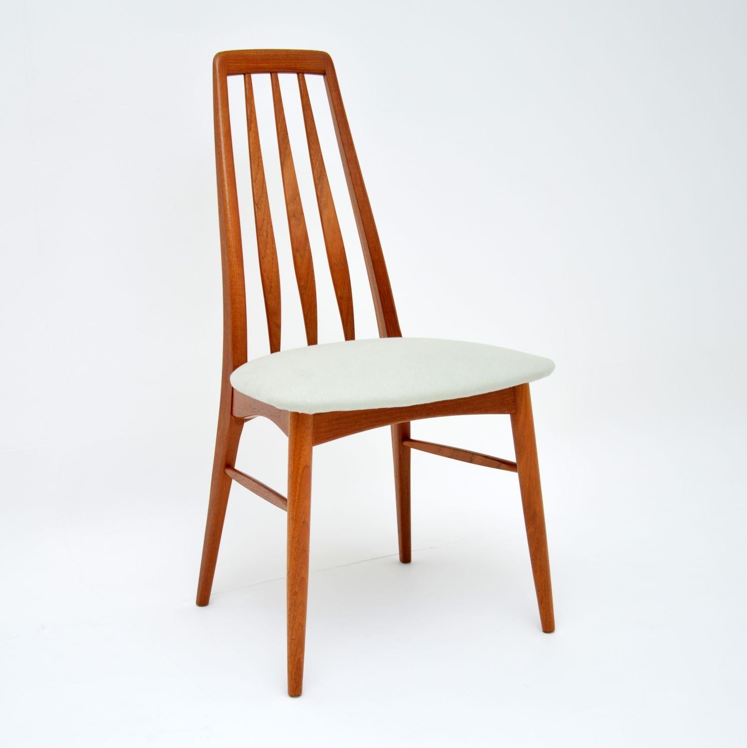 A stunning set of eight Danish vintage dining chairs in teak, dating from the 1960s. These were designed by Nils Kofoed and made by Koefoeds Hornslet, they are all stamped with the makers mark beneath the seats. They are comfortable and sturdy, we