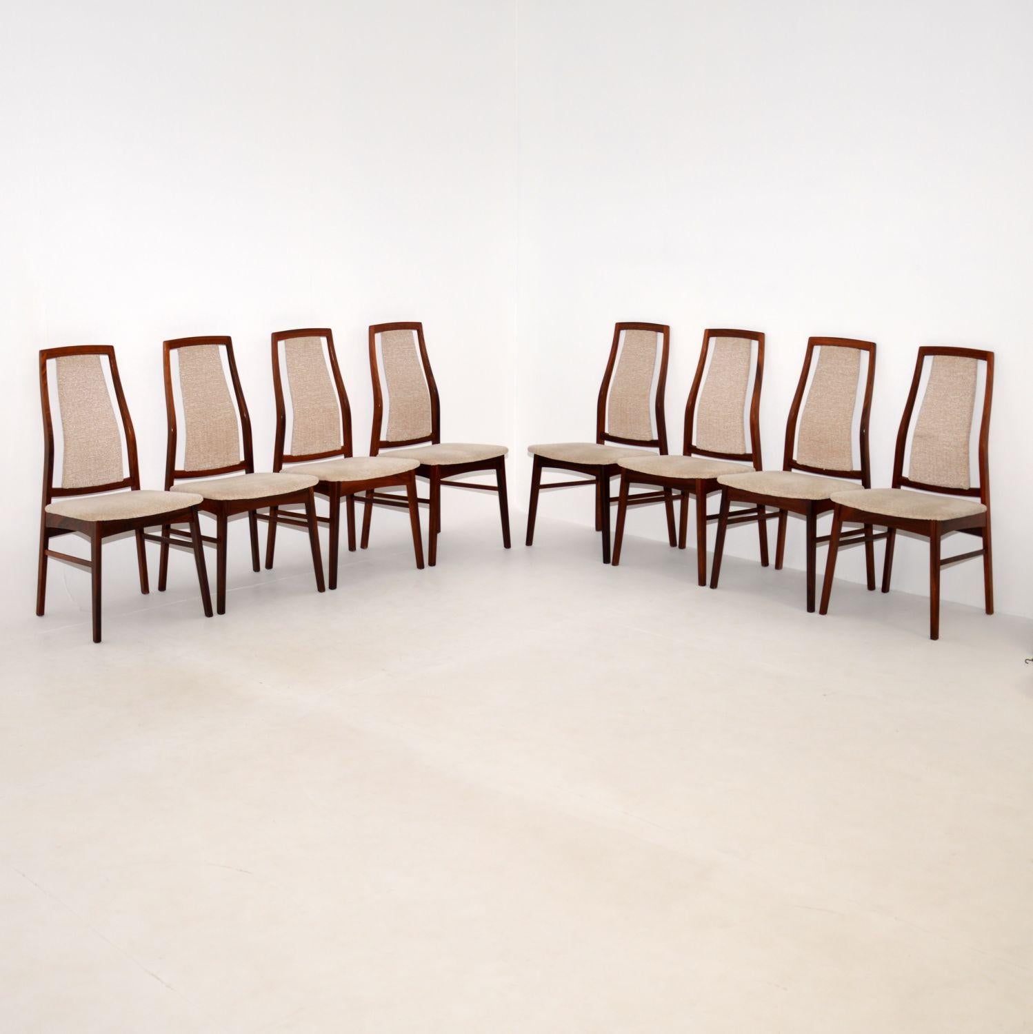 A superb set of eight Danish dining chairs in solid wood. These were made in Denmark, they date from the 1960’s.

They are beautifully designed, with sculptural backs and elegant lines. The quality is amazing, they are solid wood throughout, with