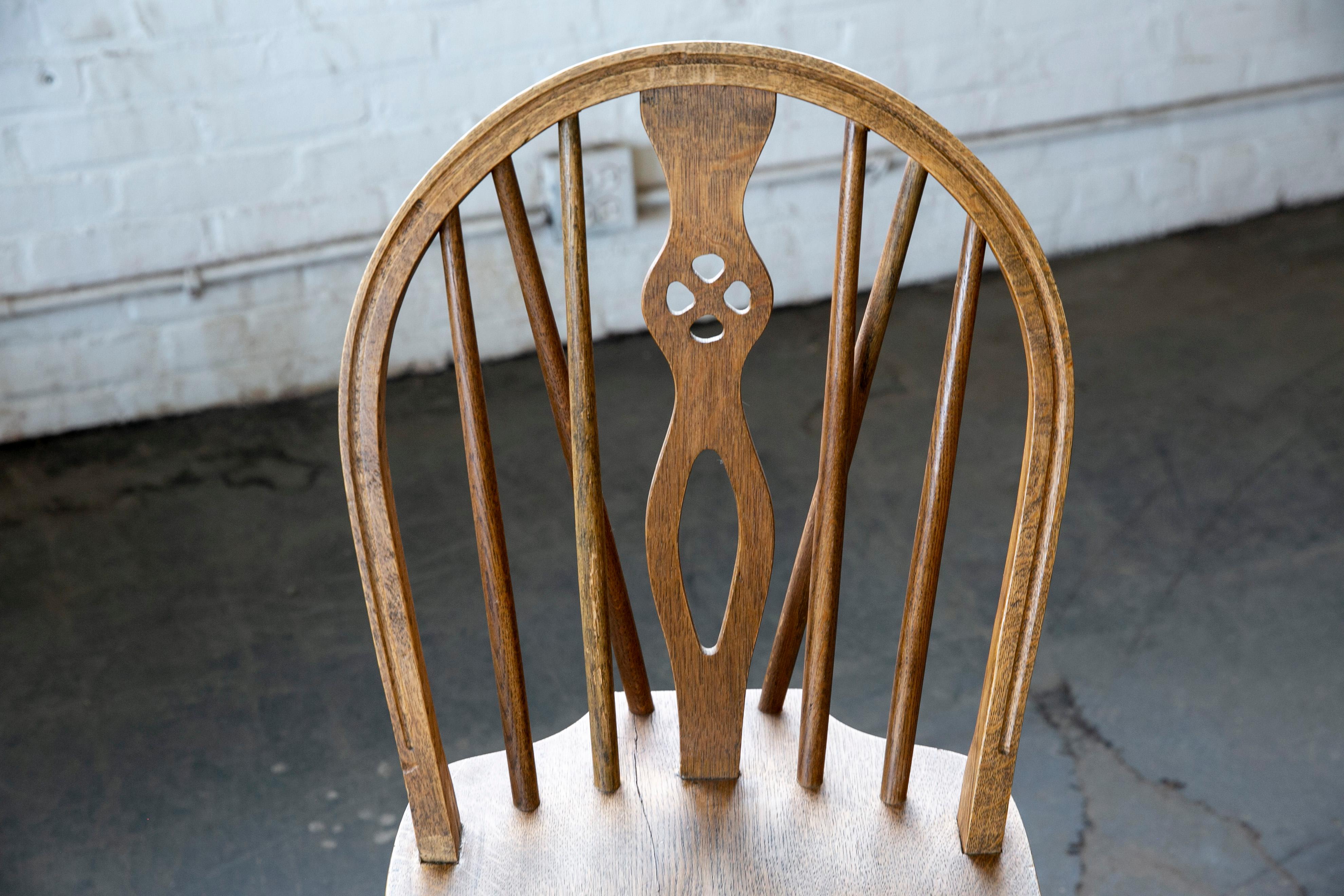 Mid-20th Century Set of 8 Danish Windsor Style Dining Chairs, Early to Mid-1900s in Stained Oak For Sale