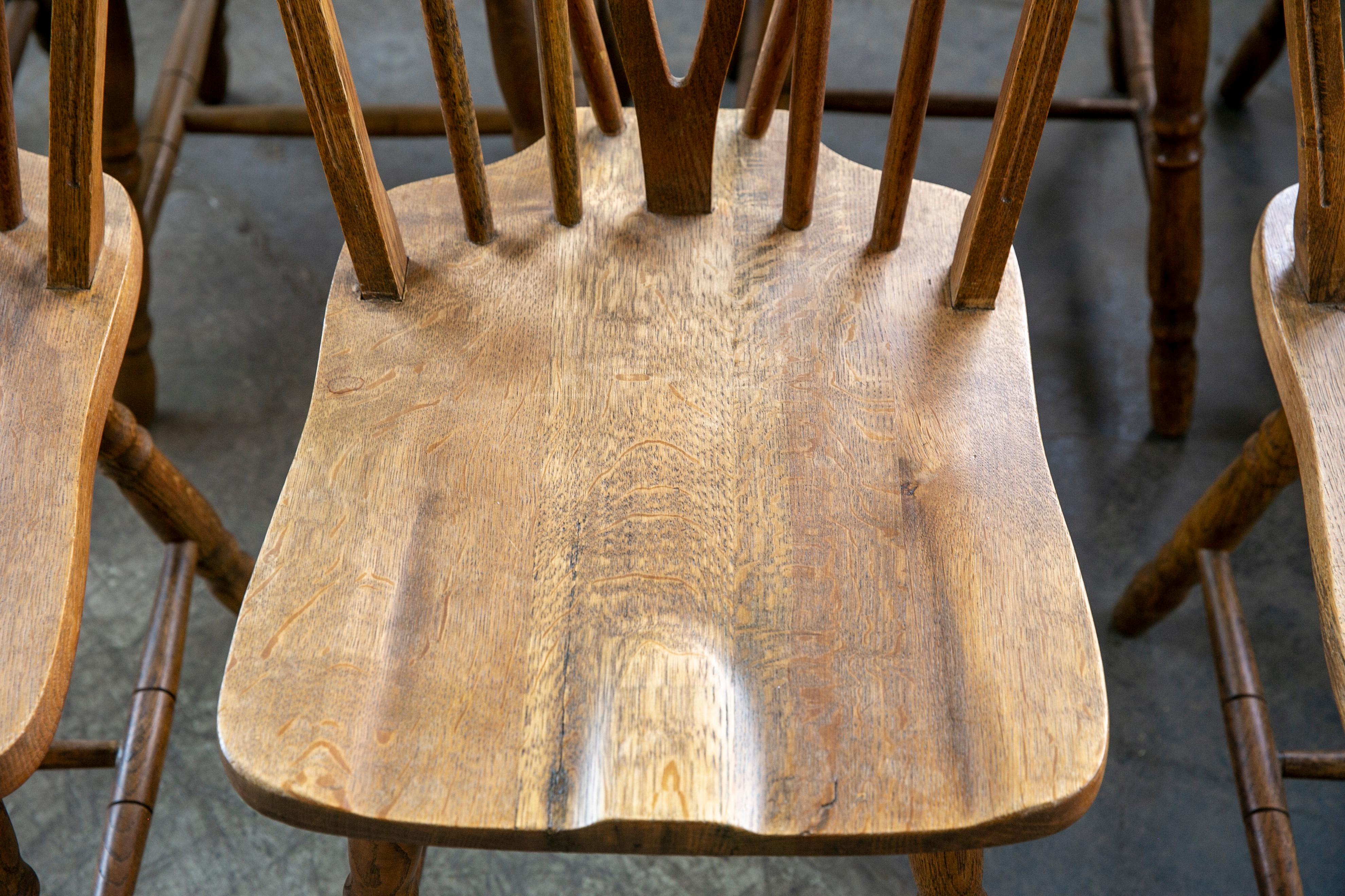 Set of 8 Danish Windsor Style Dining Chairs, Early to Mid-1900s in Stained Oak For Sale 2