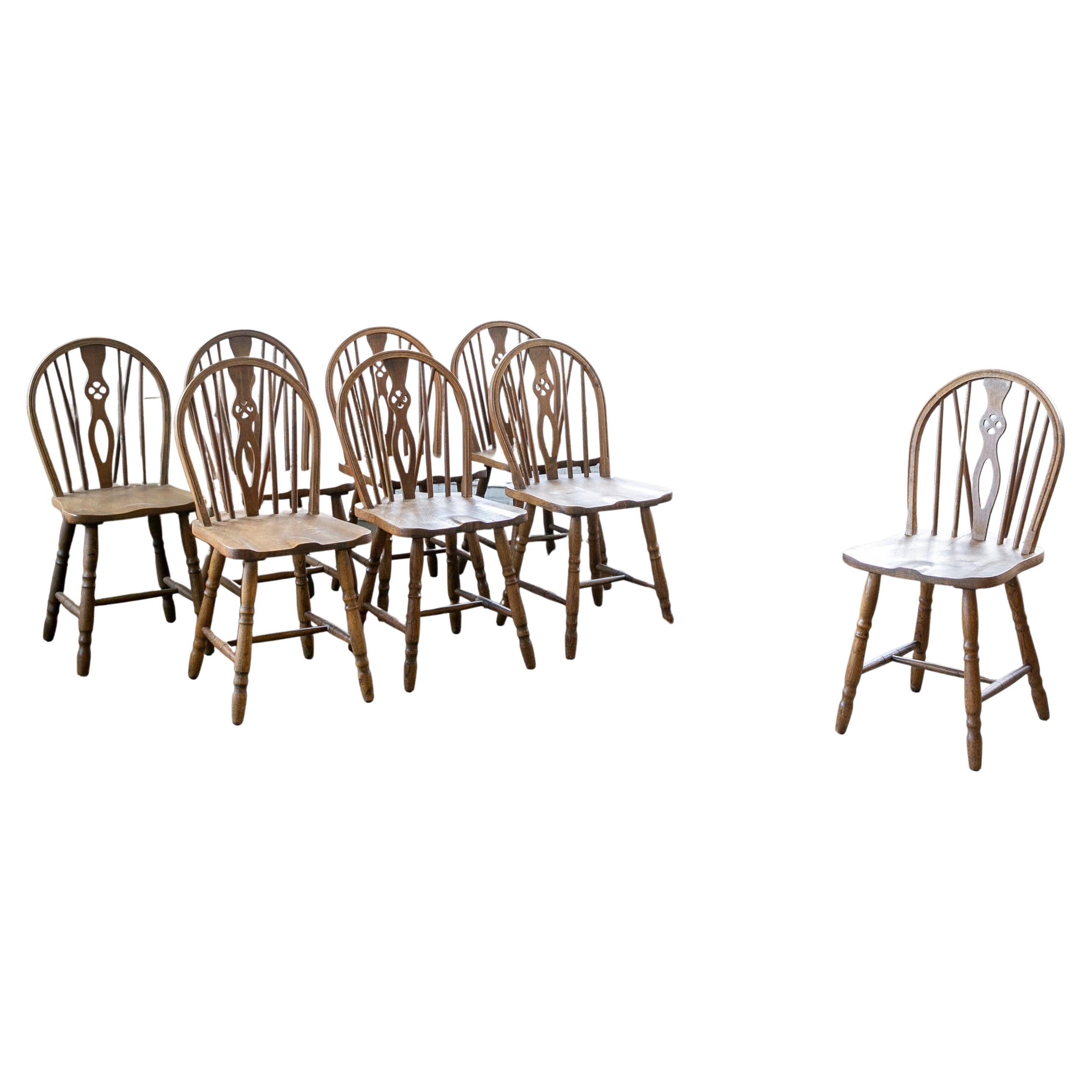 Set of 8 Danish Windsor Style Dining Chairs, Early to Mid-1900s in Stained Oak For Sale
