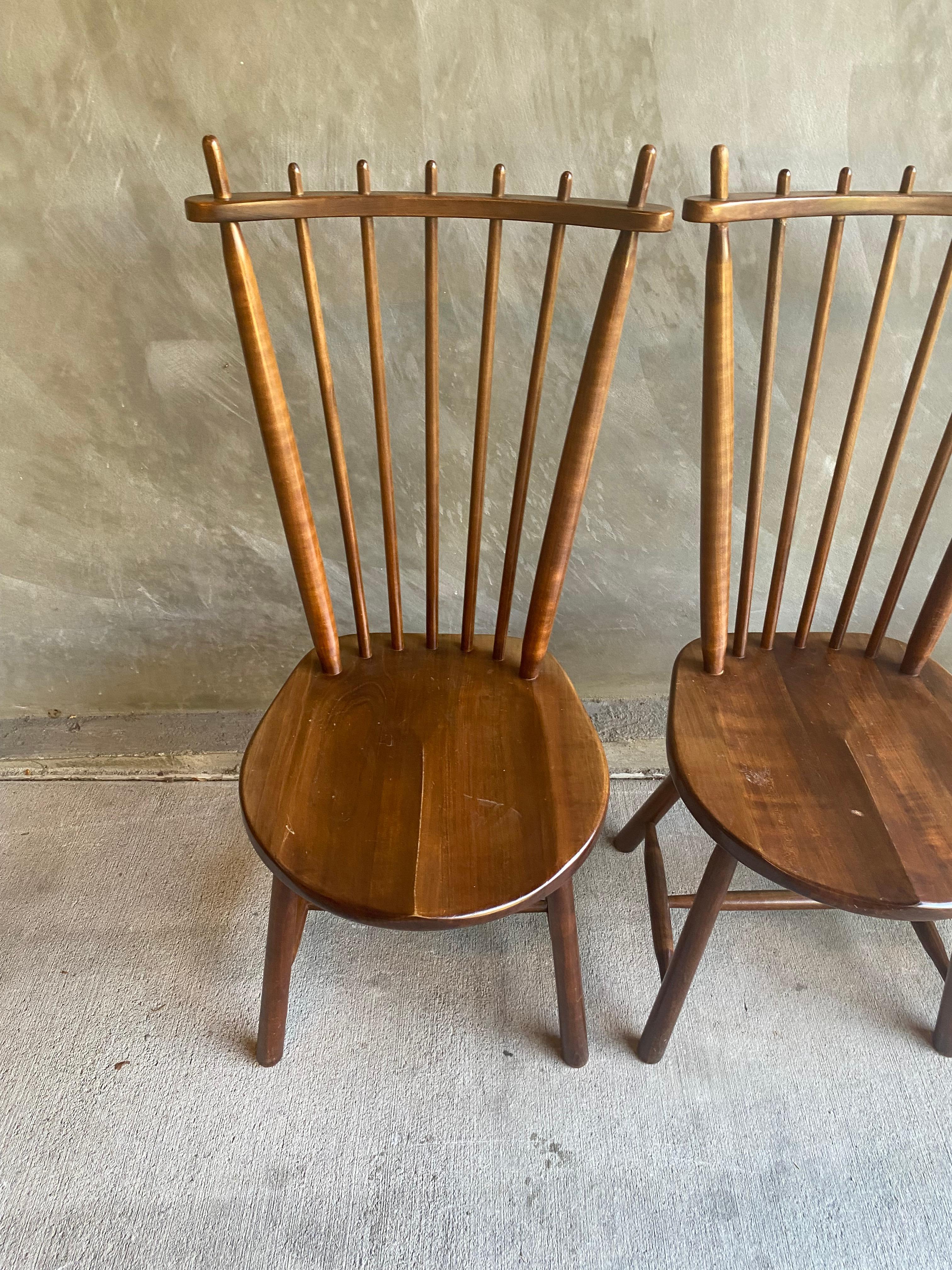 Hardwood Set of 8 De Ster Gelderland Windsor Dining Chairs, NL, 1960's